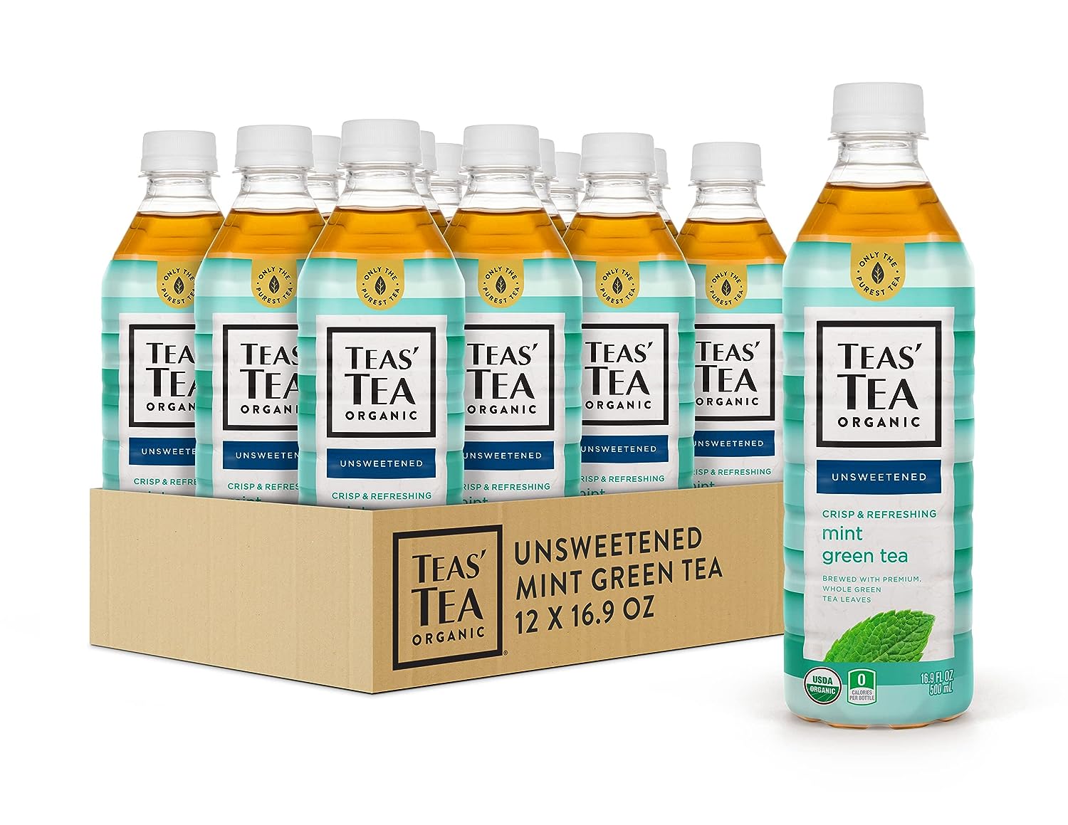 Teas- Tea Unsweetened Mint Green Tea 16.9 Ounce (Pack of 12) Organic. Sugar Free. Zero calorie
