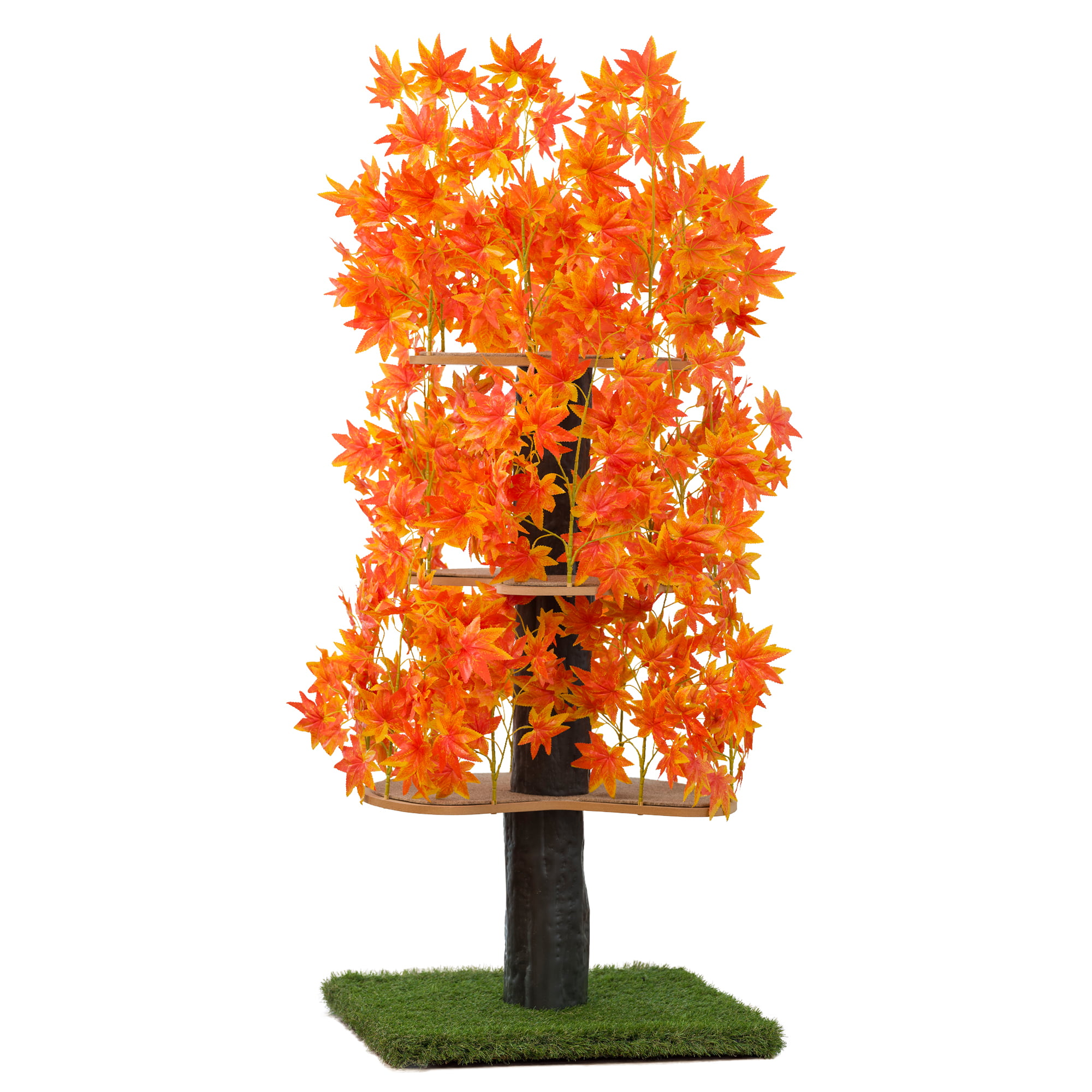 On2Pets Cat Tree with Leaves. Cat House & Cat Activity Tree. Multi-Level Cat Condo for Indoor Cats. Square Base. Orange Blaze