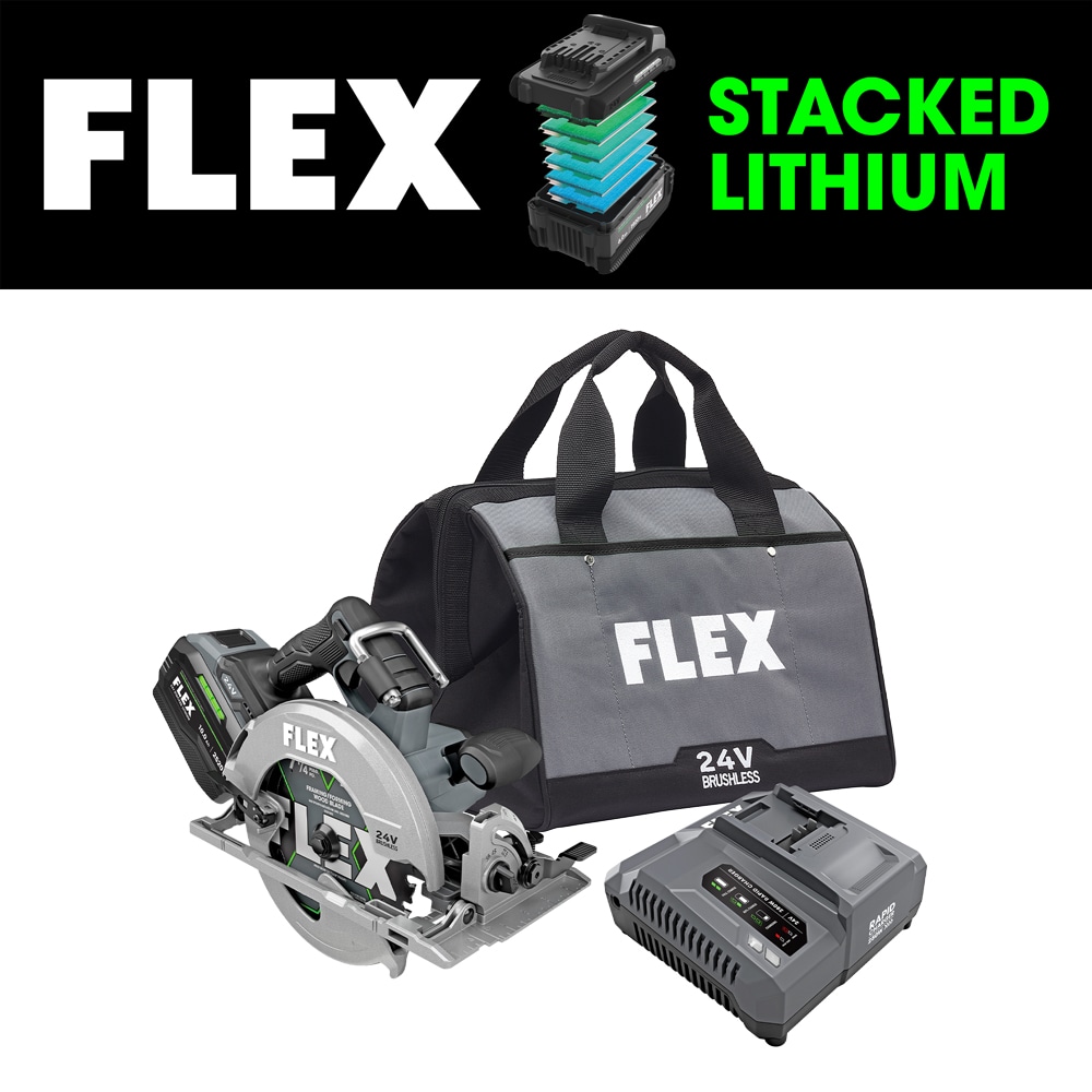 FLEX FX2141-1J STACKED LITHIUM 24-Volt 7-1/4-in Brushless Cordless Circular Saw Kit Circular Saw (1-Battery and Charger Included)