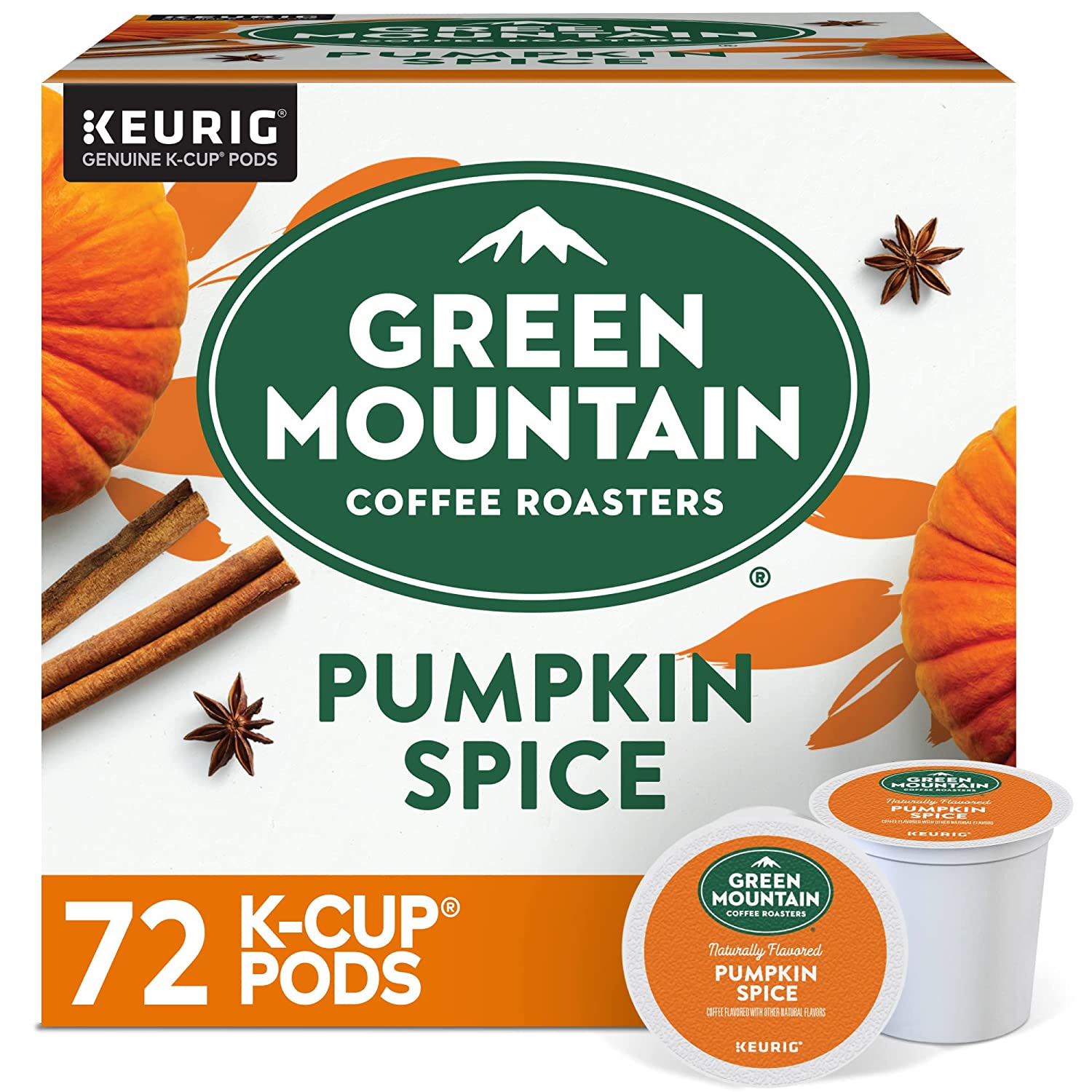 Green Mountain Coffee Roasters Pumpkin Spice. Single-Serve Keurig K-Cup Pods. Flavored Light Roast Coffee. 72 Count. 12 Count (Pack of 6)