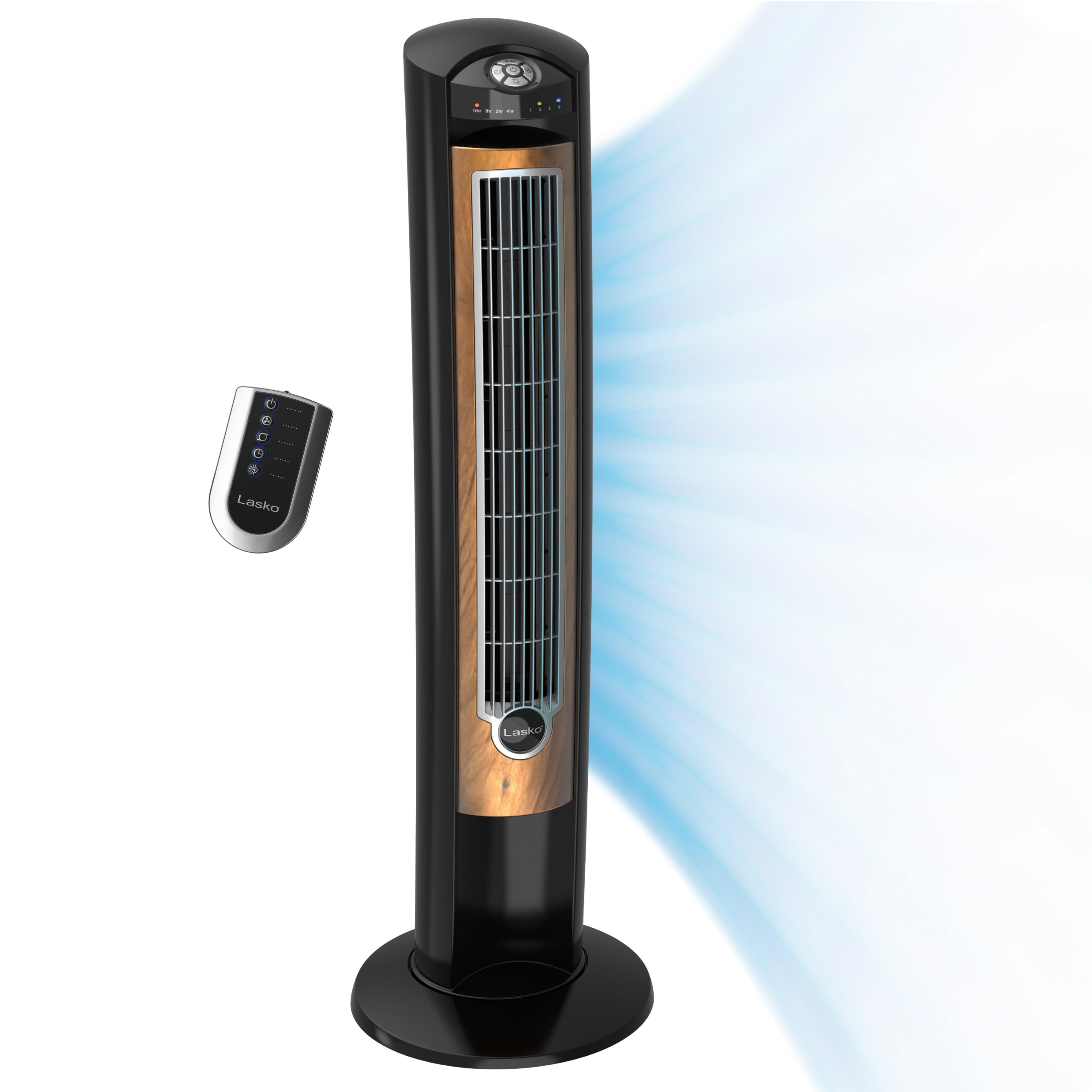 Lasko 42″ Wind Curve Tower Fan with Sleep Mode and Remote Control. T42050. Black/Brown