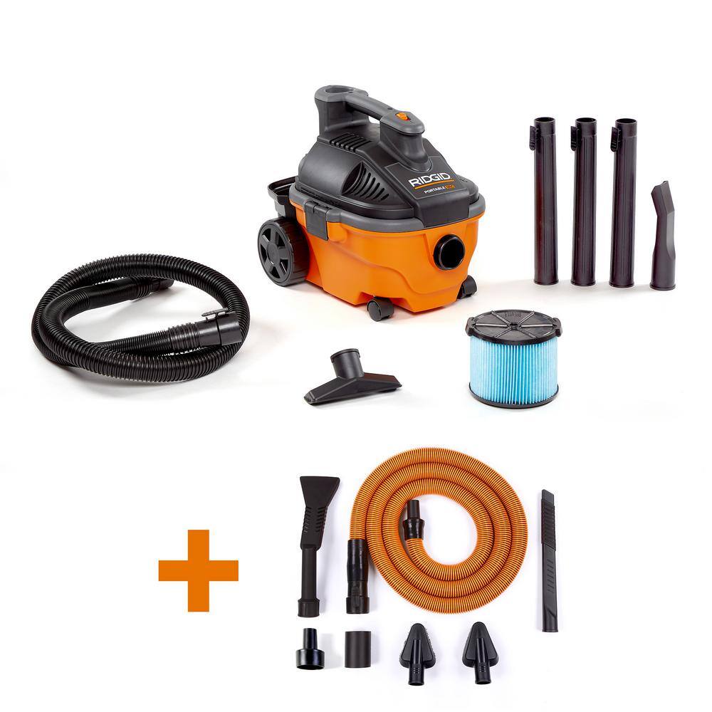 RIDGID WD4070C 4 Gallon 5.0 Peak HP Portable Wet/Dry Shop Vacuum with Fine Dust Filter. Hose. Accessories and Premium Car Cleaning Kit