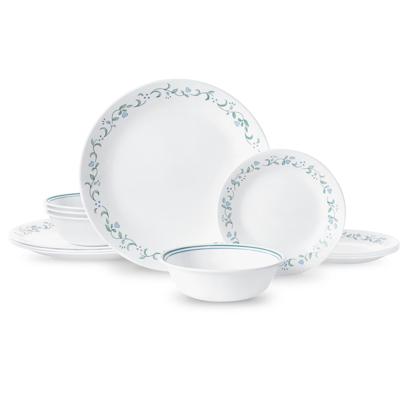 Corelle Country Cottage. White and Blue. 12 Piece. Dinnerware Set