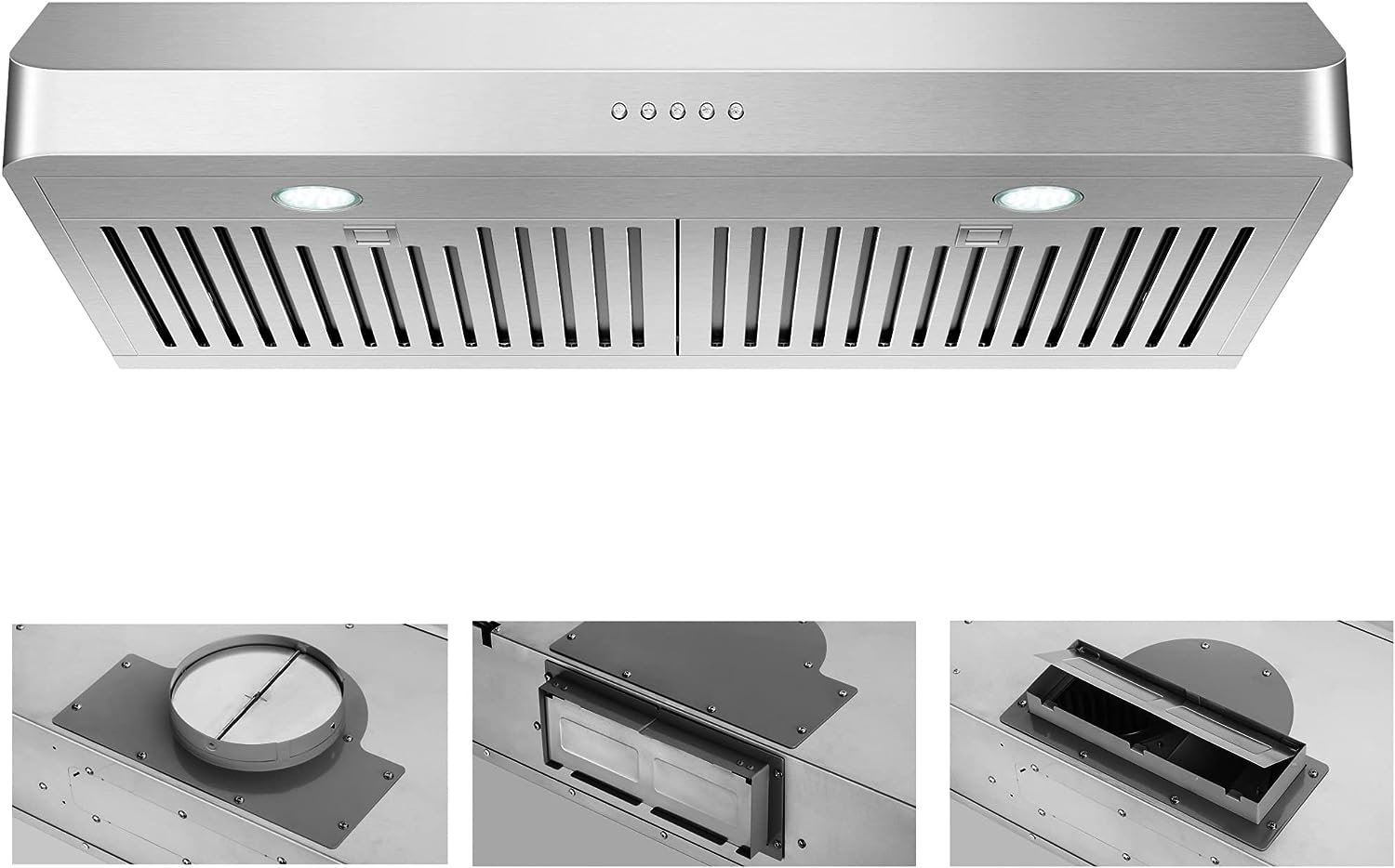 Under Cabinet Range Hood 30 Inch in Black Color. EVERKITCH. Kitchen Vent Hood.Built in Range Hood for Ducted. with Permanent Stainless Steel Filters