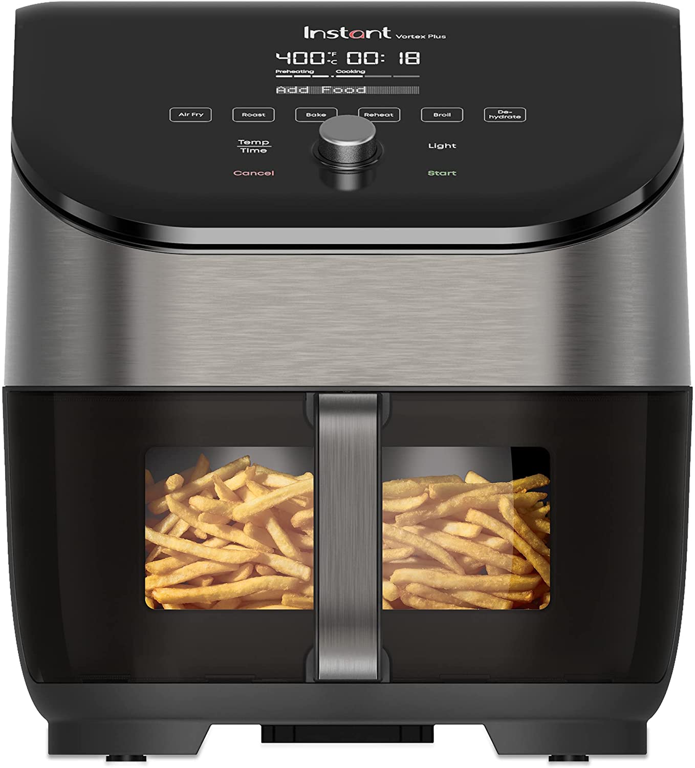 Instant Vortex Plus 6-Quart Air Fryer Oven. From the Makers of Instant Pot with Odor Erase Technology. ClearCook Cooking Window. App with over 100 Recipes. Single Basket. Stainless Steel