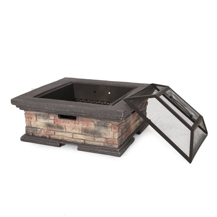 Skylah 15.5” H x 29” W Concrete Wood Burning Outdoor Fire Pit with Lid