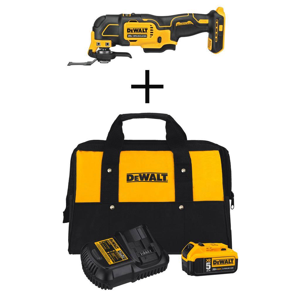 DEWALT DCS354BW205CK ATOMIC 20V MAX Cordless Brushless Oscillating Multi Tool. (1) 20V Lithium-Ion 5.0Ah Battery. and Charger