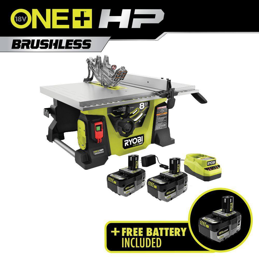 RYOBI PBLTS01K-PBP004 ONE+ HP 18V Brushless Cordless 8-1/4 in. Compact Portable Jobsite Table Saw Kit with (3) 4.0 Ah Batteries and Charger