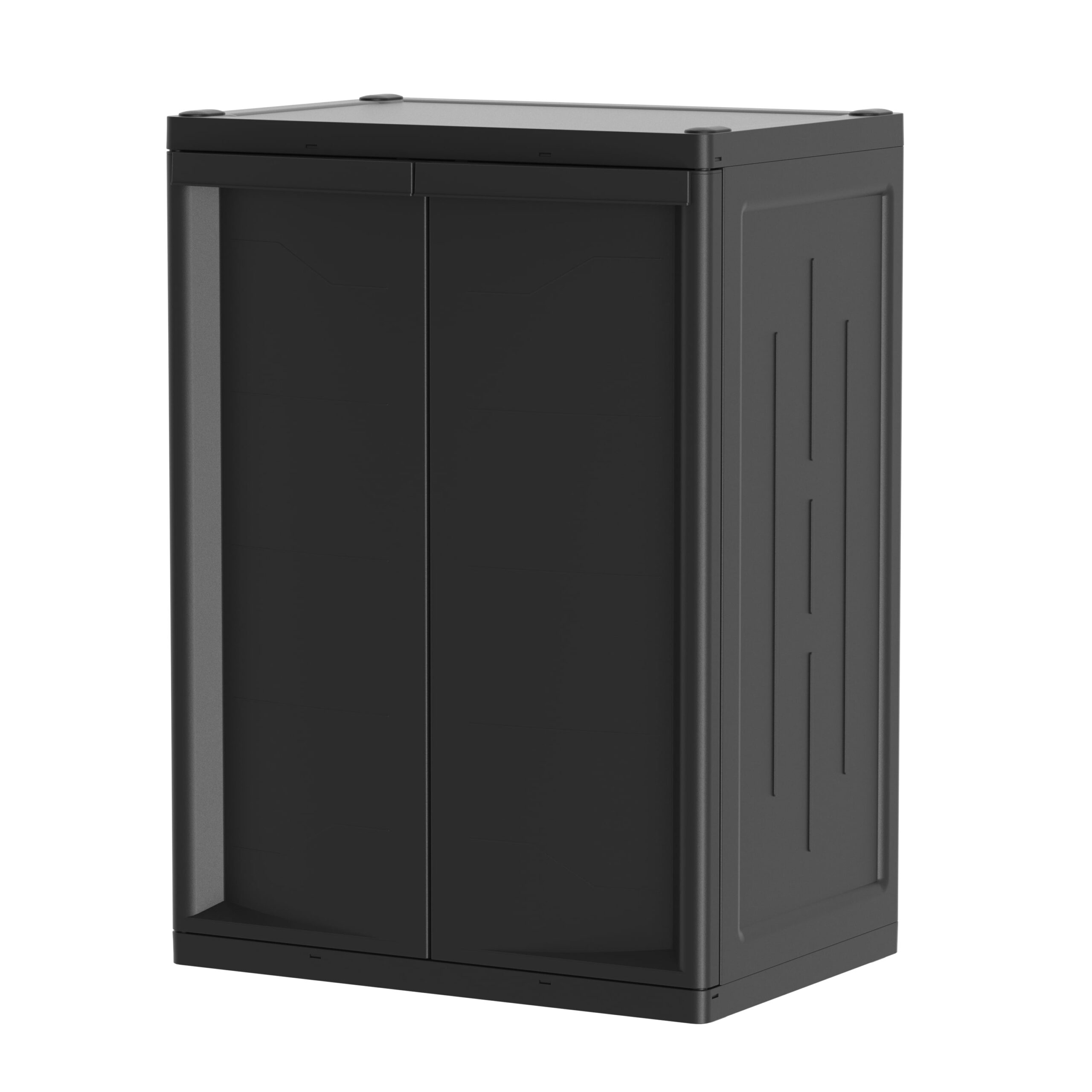 Hyper Tough Plastic Garage Storage Cabinet 2 Shelf 18.5D x 25.47W x 35.43″H. Black