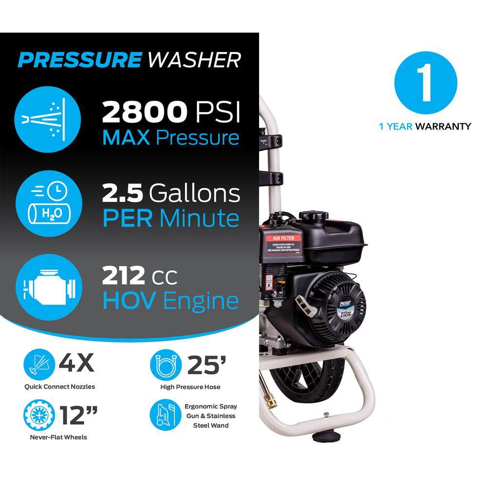 Pulsar W2800H 2800 PSI 2.5GPM Gas Pressure Washer