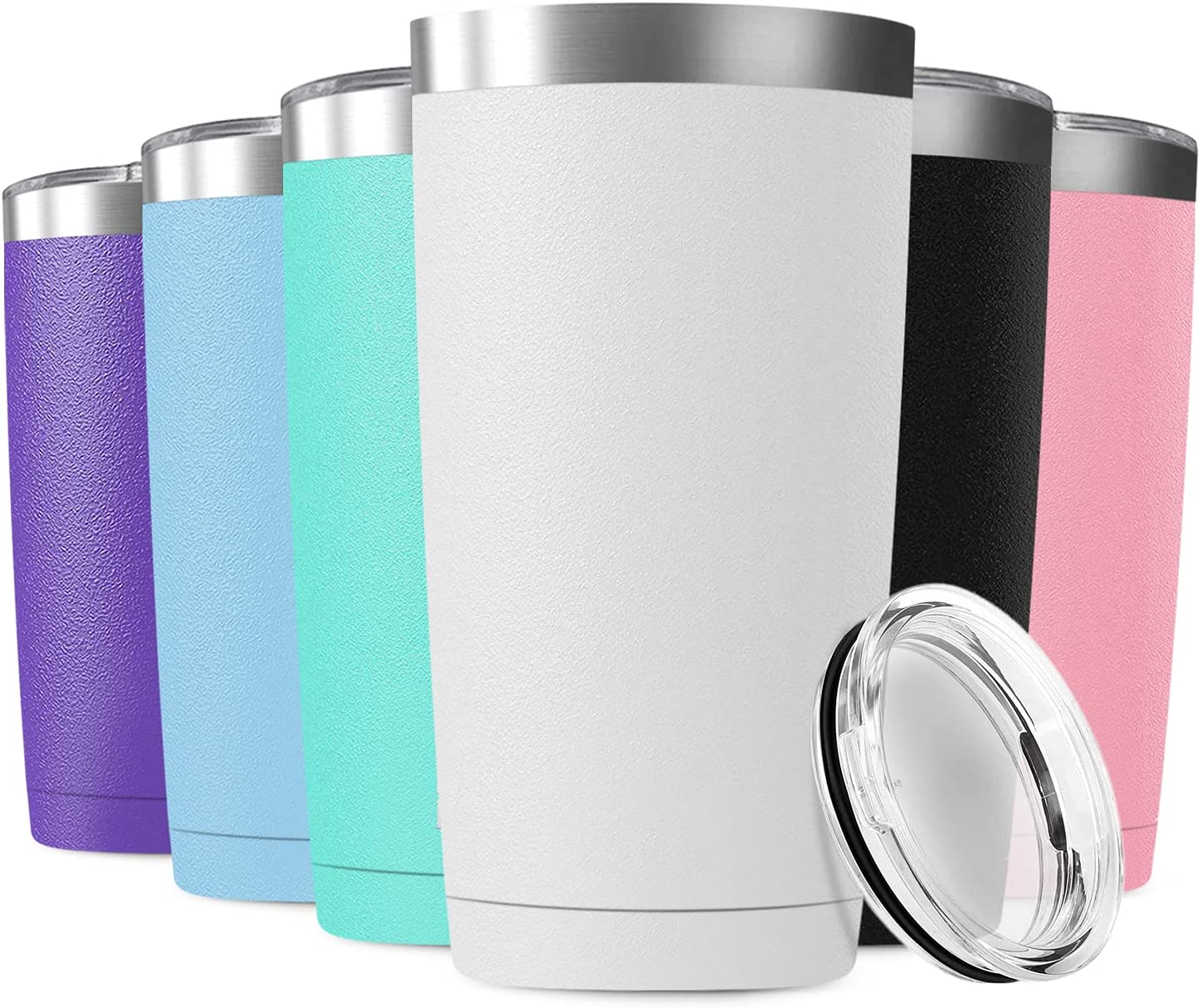 Deitybless 6 Pack 20oz Tumbler Vacuum Insulated Travel Mug with Lids. Stainless Steel Double Wall Bulk Cup for Home. Office. Outdoor Suitable for Vehicle Cup Holders(Assorted Colors)
