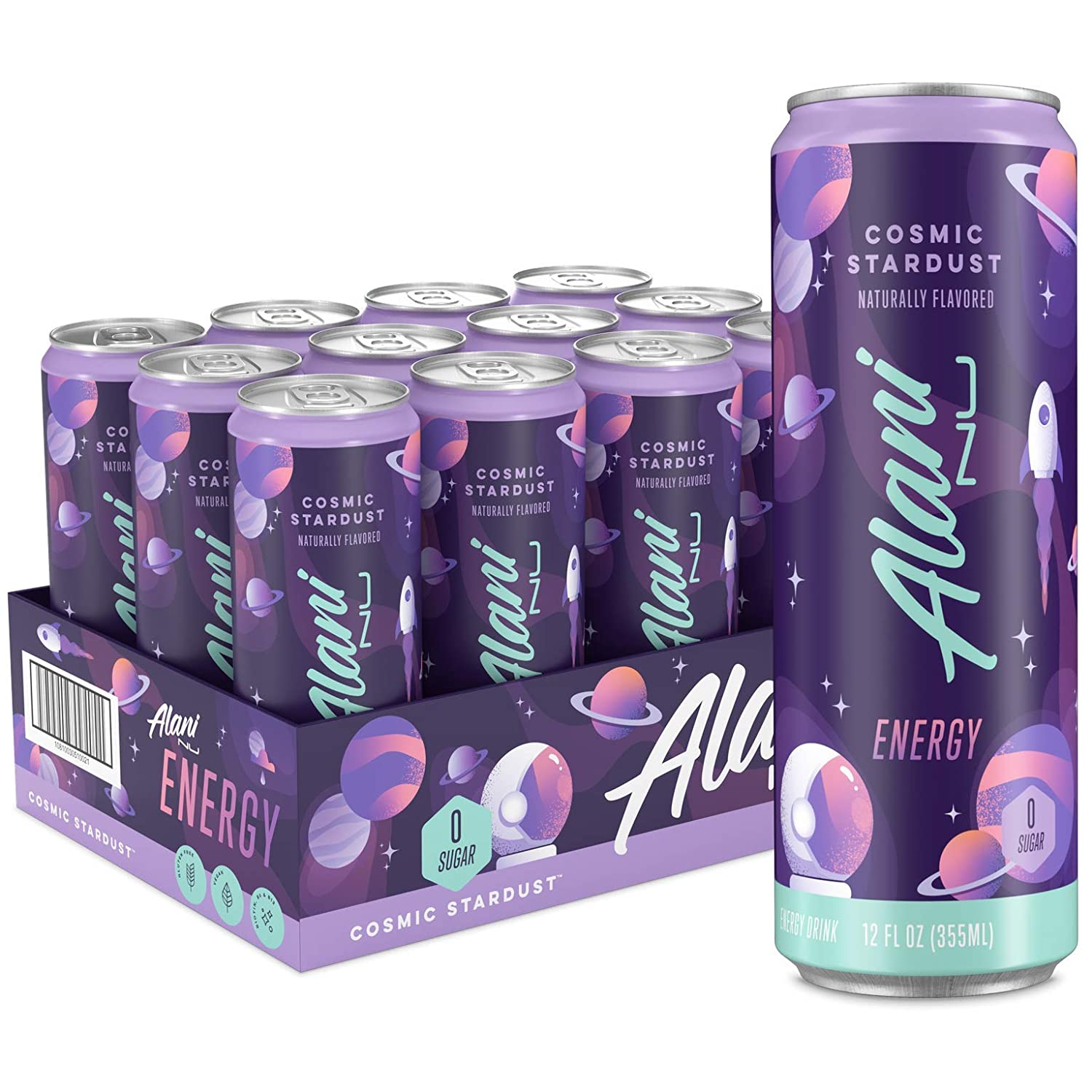 Alani Nu Sugar-Free Energy Drink. Pre-Workout Performance. Cosmic Stardust 12 oz Cans (Pack of 12)