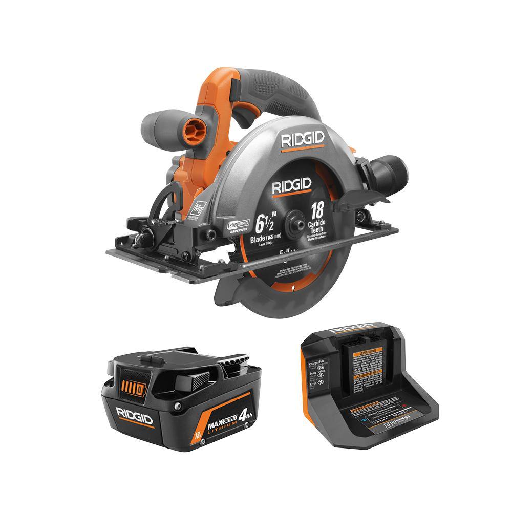 RIDGID R8656KN 18V SubCompact Brushless Cordless 6-1/2 in. Circular Saw Kit with 4.0 Ah MAX Output Battery and Charger
