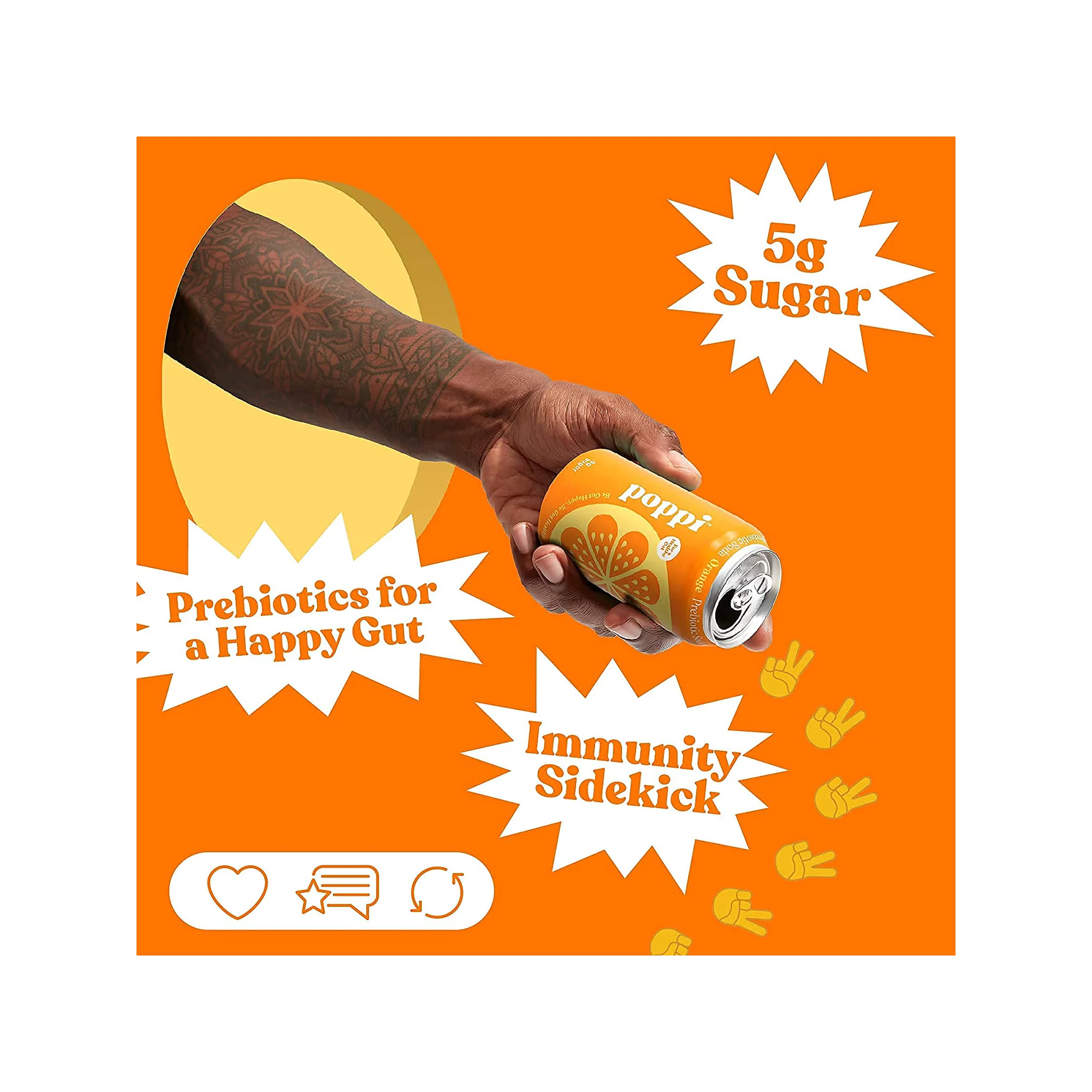 Poppi Prebiotic Soda. Orange. 12 Pack. 12 oz