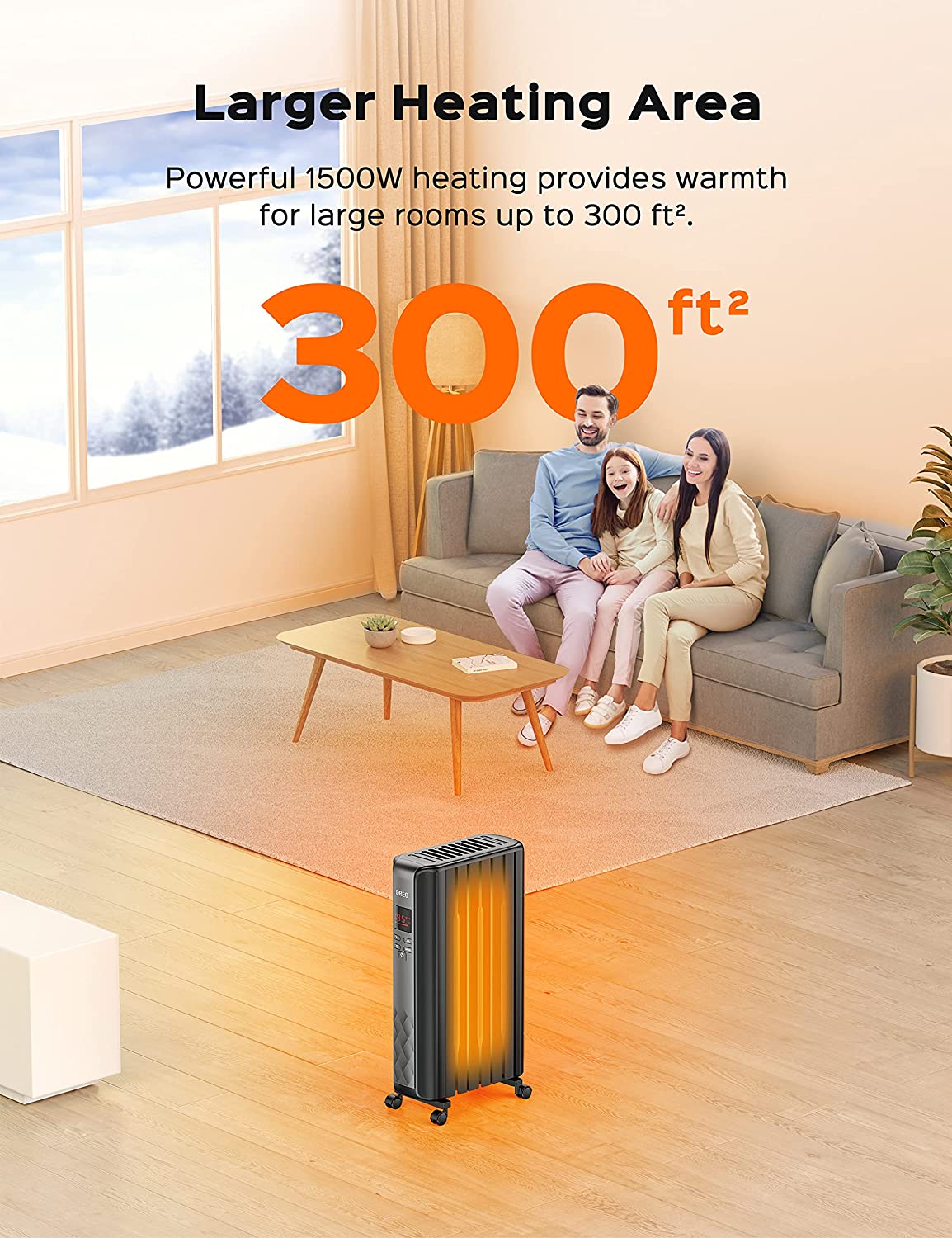 Dreo DR-HSH005 Radiator Heater. Upgrade 1500W Electric Portable Space Oil Filled Heater with Remote Control. 4 Modes. Overheat & Tip-Over Protection. 24h Timer. Digital Thermostat. Quiet. Indoor