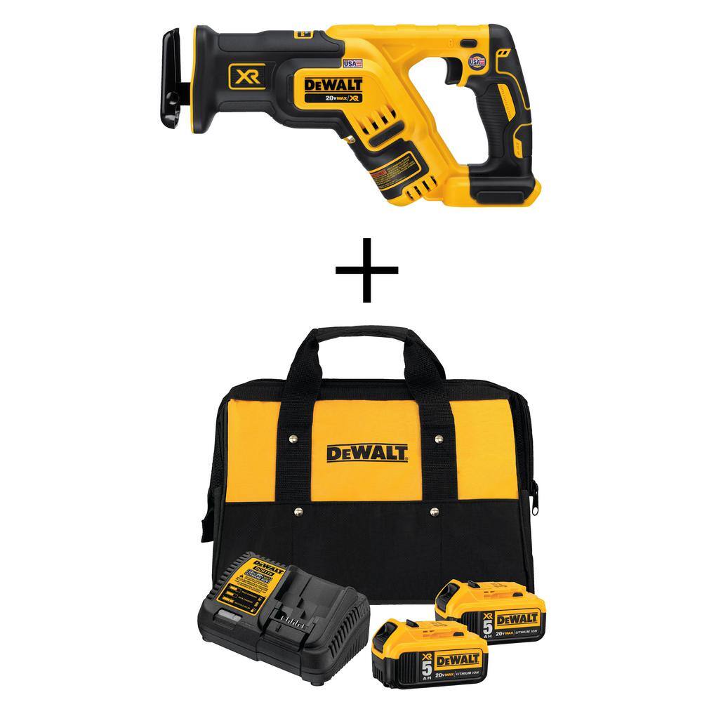 DEWALT DCB2052CKW367 20V MAX XR Cordless Brushless Compact Reciprocating Saw. (2) 20V MAX XR Premium Lithium-Ion 5.0Ah Batteries. and Charger