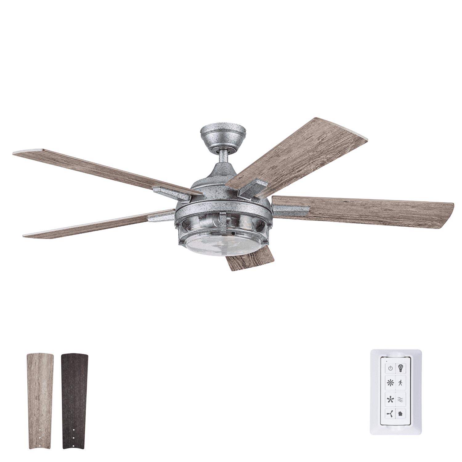 Prominence Home 52″ Freyr Galvanized Remote Control Ceiling Fan. Damp-Rated. Outdoor. 5 Blades