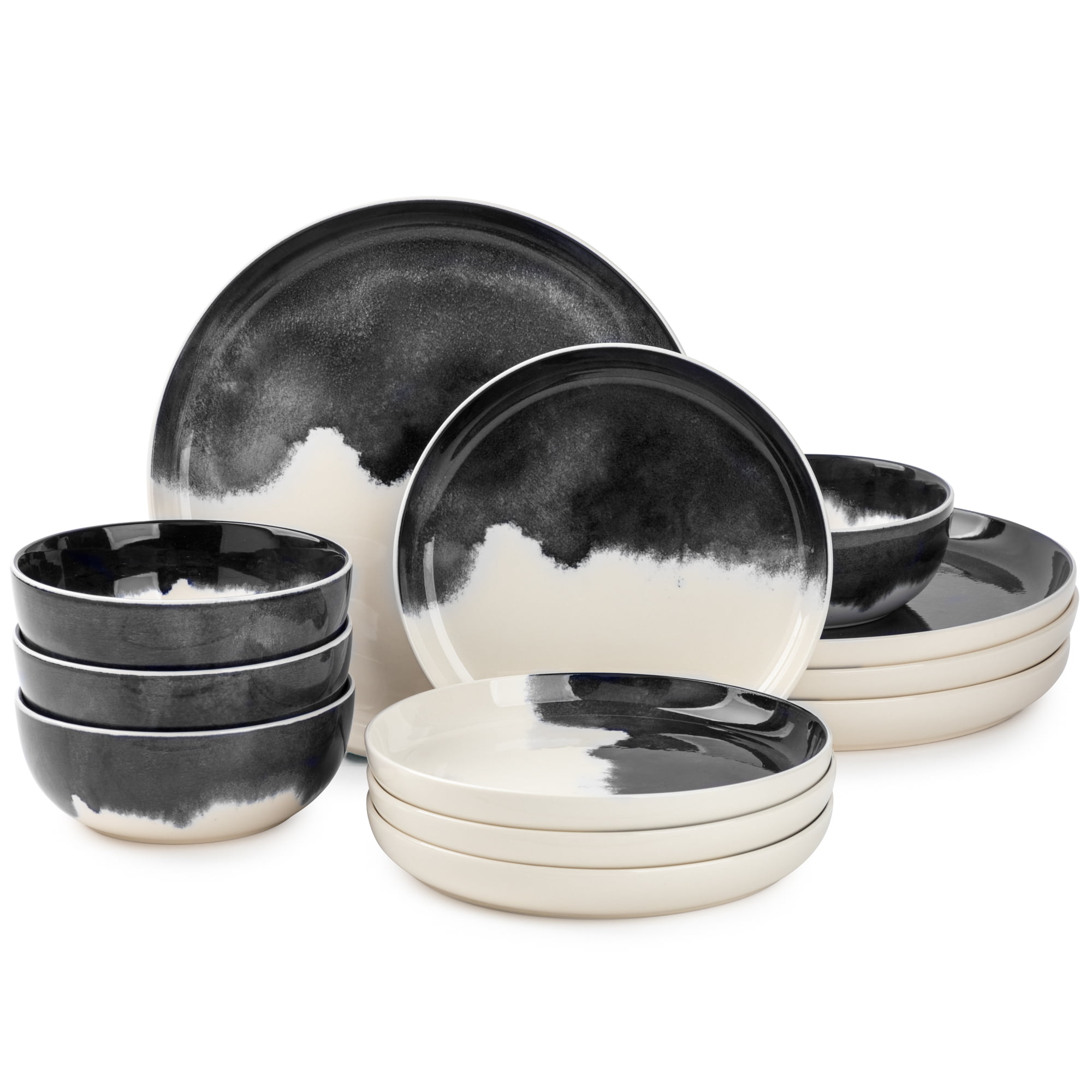 Thyme & Table Dinnerware Grey Drip Stoneware. 12 Piece Set