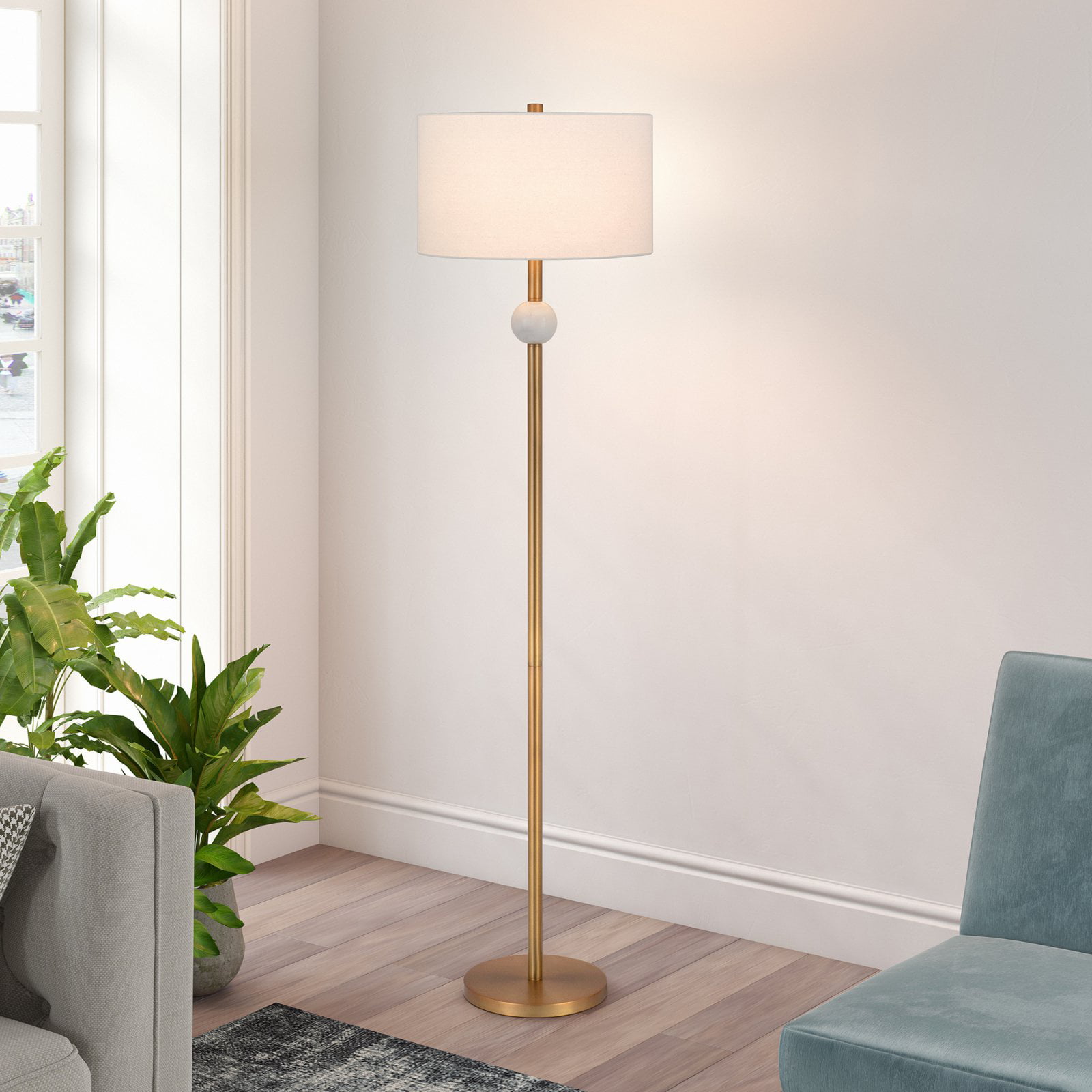 Evelyn&Zoe Traditional Metal Floor Lamp with Alabaster Accents