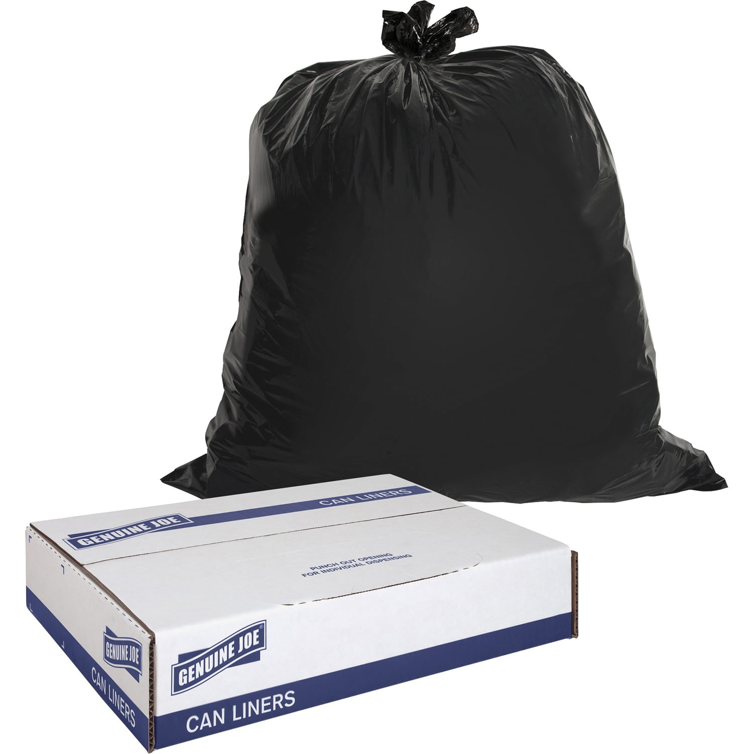 Genuine Joe Heavy-Duty Trash Can Liners. 60 Gallon. 50 Per Box. GJO01535. Black
