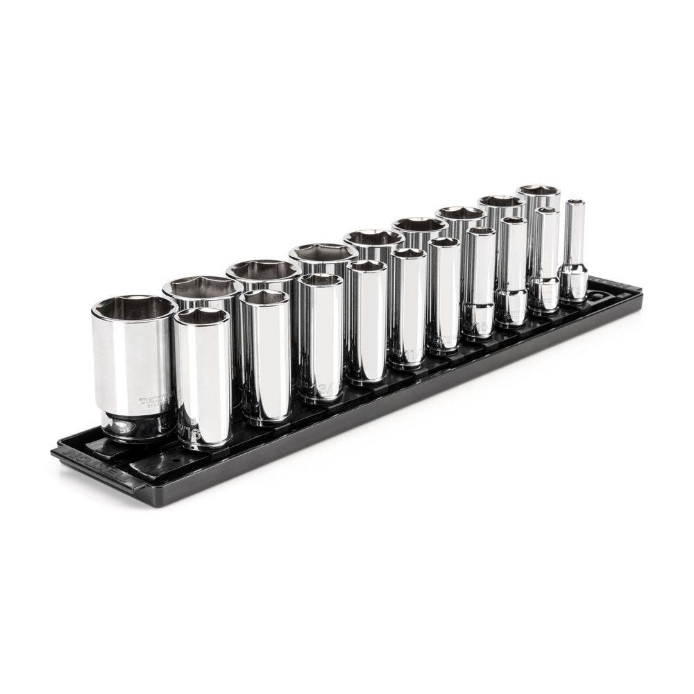 TEKTON SHD92123 1/2 in. Drive Deep 6-Point Socket Set. (19-Piece) (3/8 - 1-1/2 in.) with Rails