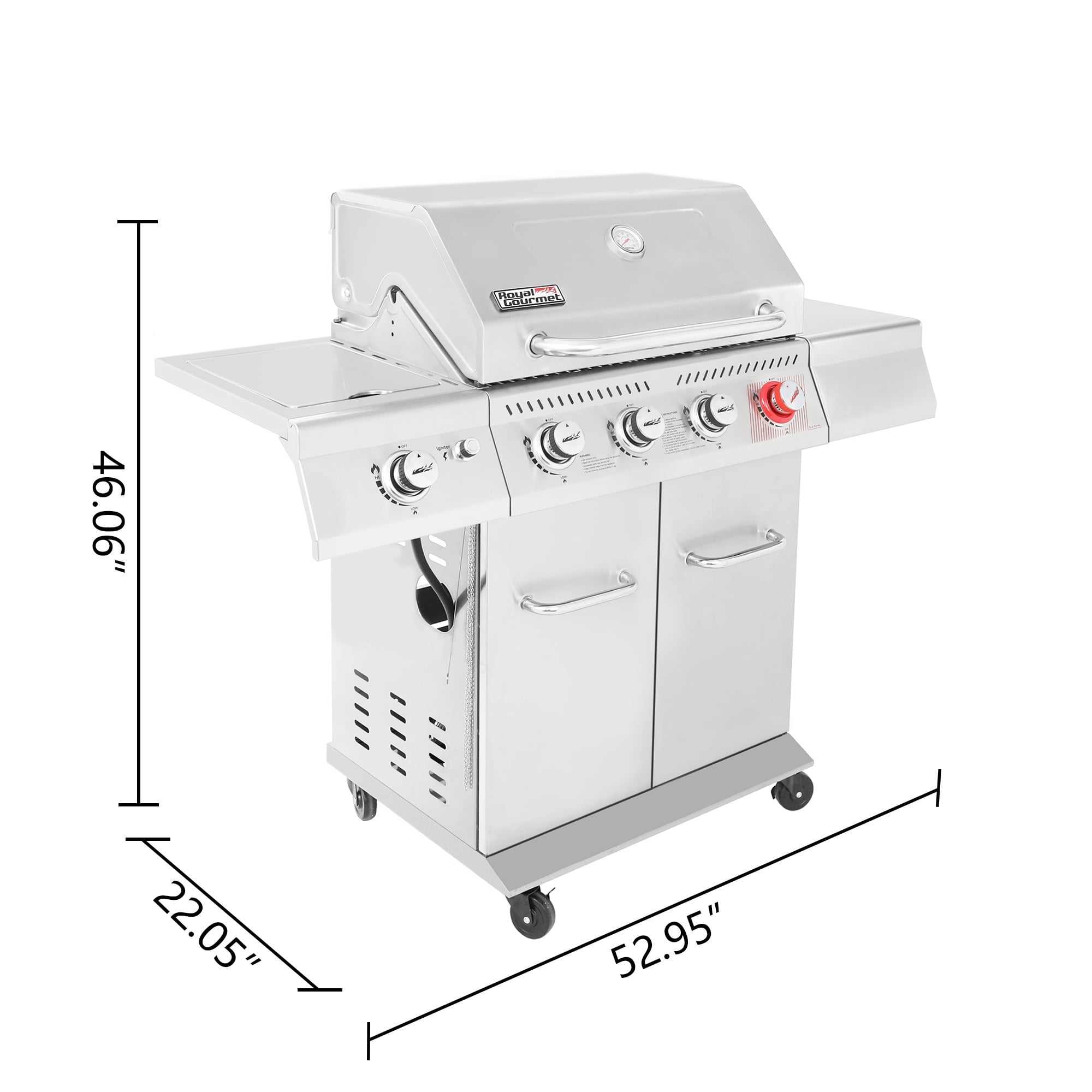 Royal Gourmet GA4402S Stainless Steel 4-Burner BBQ Cabinet Style Gas Grill with Sear Burner and Side Burner Silver