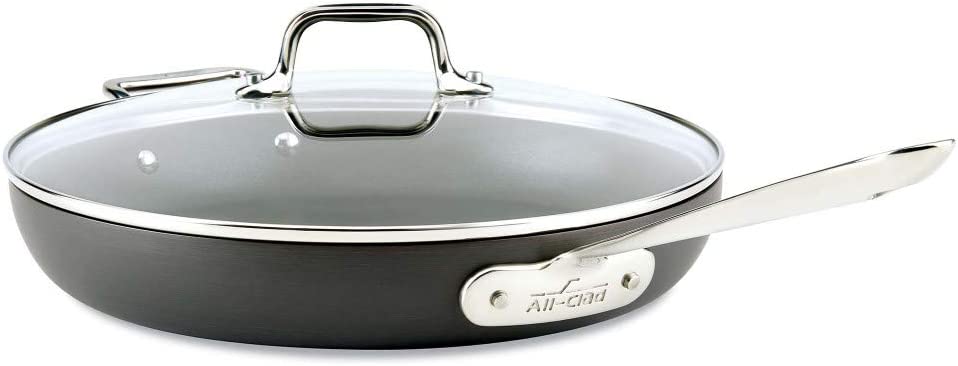 All-Clad HA1 Hard Anodized Nonstick Frying Pan with Lid. 12 Inch Pan Cookware. Medium Grey -
