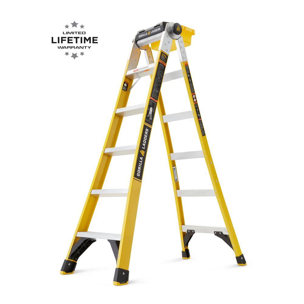 Gorilla Ladders FXT-15 15 Reach Twin Step Fiberglass Multi-Position Ladder. 375 lbs. Load Capacity Type IAA Duty Rating
