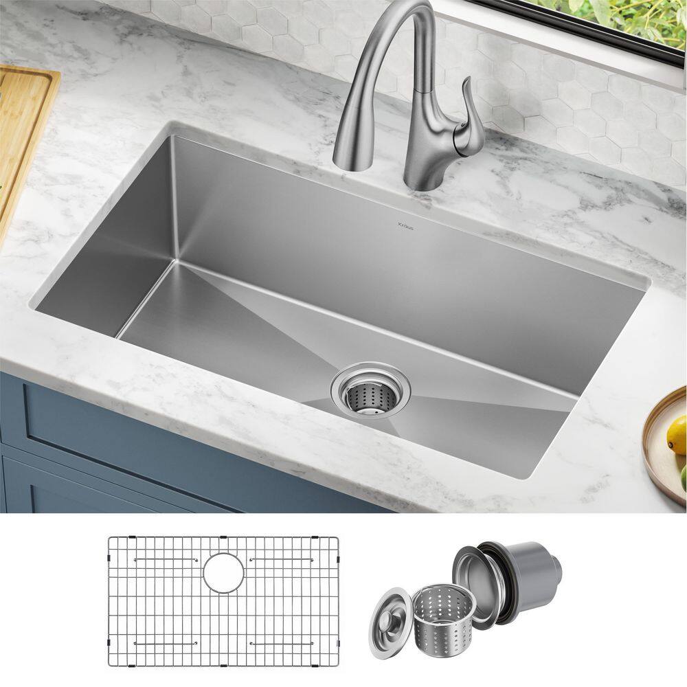 KRAUS  Standart PRO 32in. 16 Gauge Undermount Single Bowl Stainless Steel Kitchen Sink