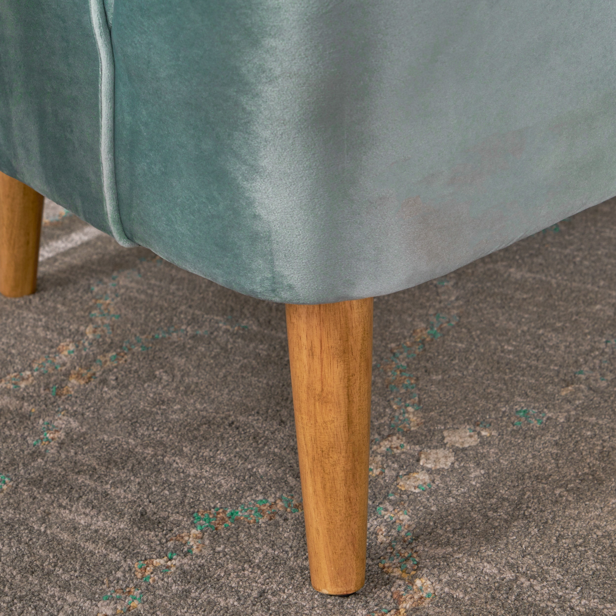 Noble House Albert Indoor Modern Velvet Scalloped Loveseat. Seafoam Blue