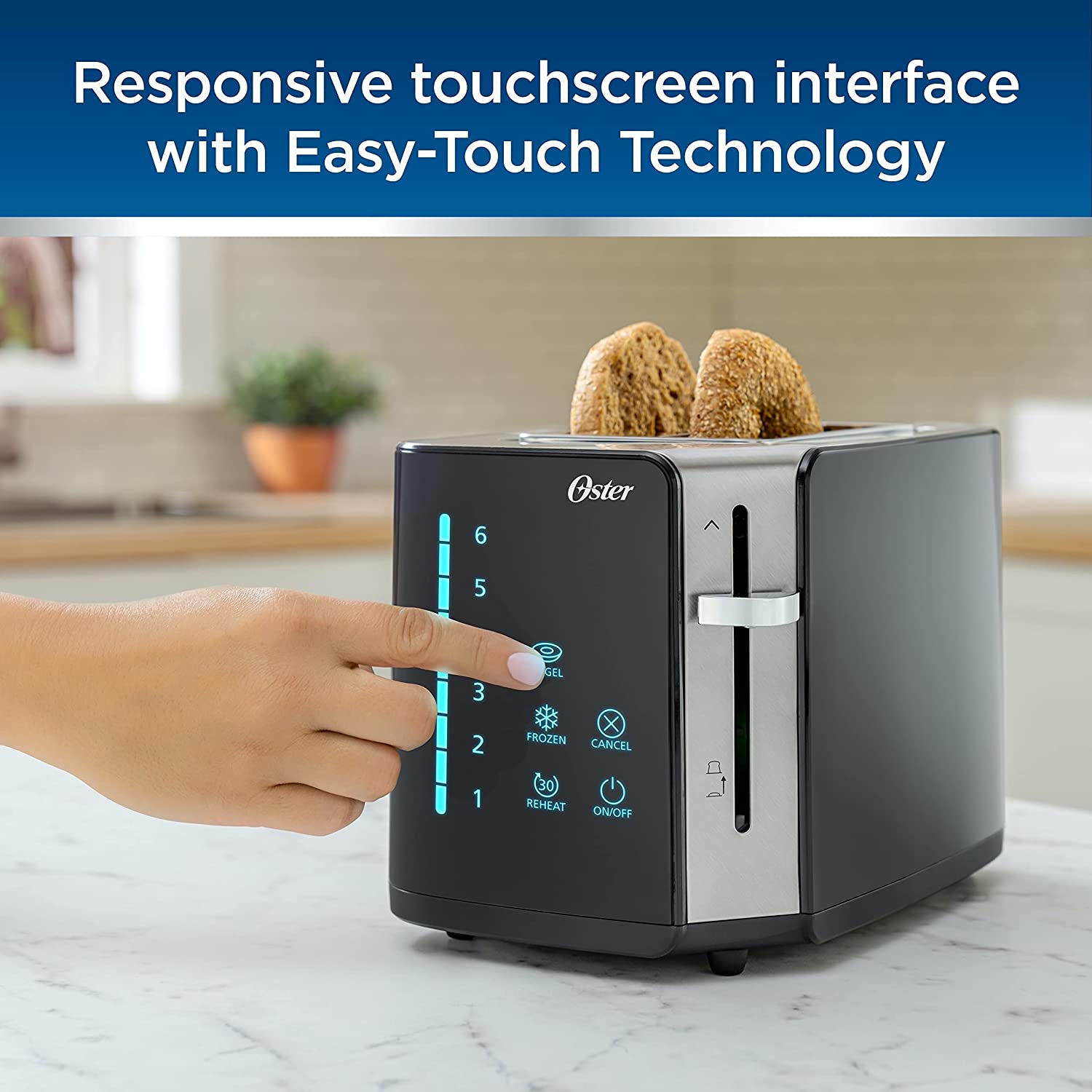 Oster 2-Slice Toaster. Touch Screen with 6 Shade Settings and Digital Timer. Black/Stainless Steel