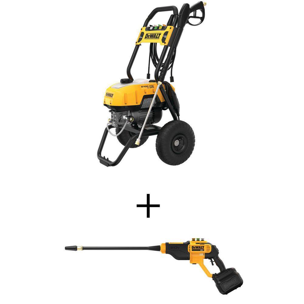 DEWALT DWPW2400W550P1 2400 PSI 1.1 GPM Cold Water Electric Pressure Washer with 20V MAX 550 PSI 1.0 GPM Cold Water Cordless Power Cleaner Kit