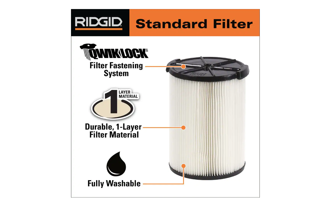 RIDGID VF4000 1-Layer Standard Pleated Paper Filter for Most 5 Gal. and Larger RIDGID Wet/Dry Shop Vacuums