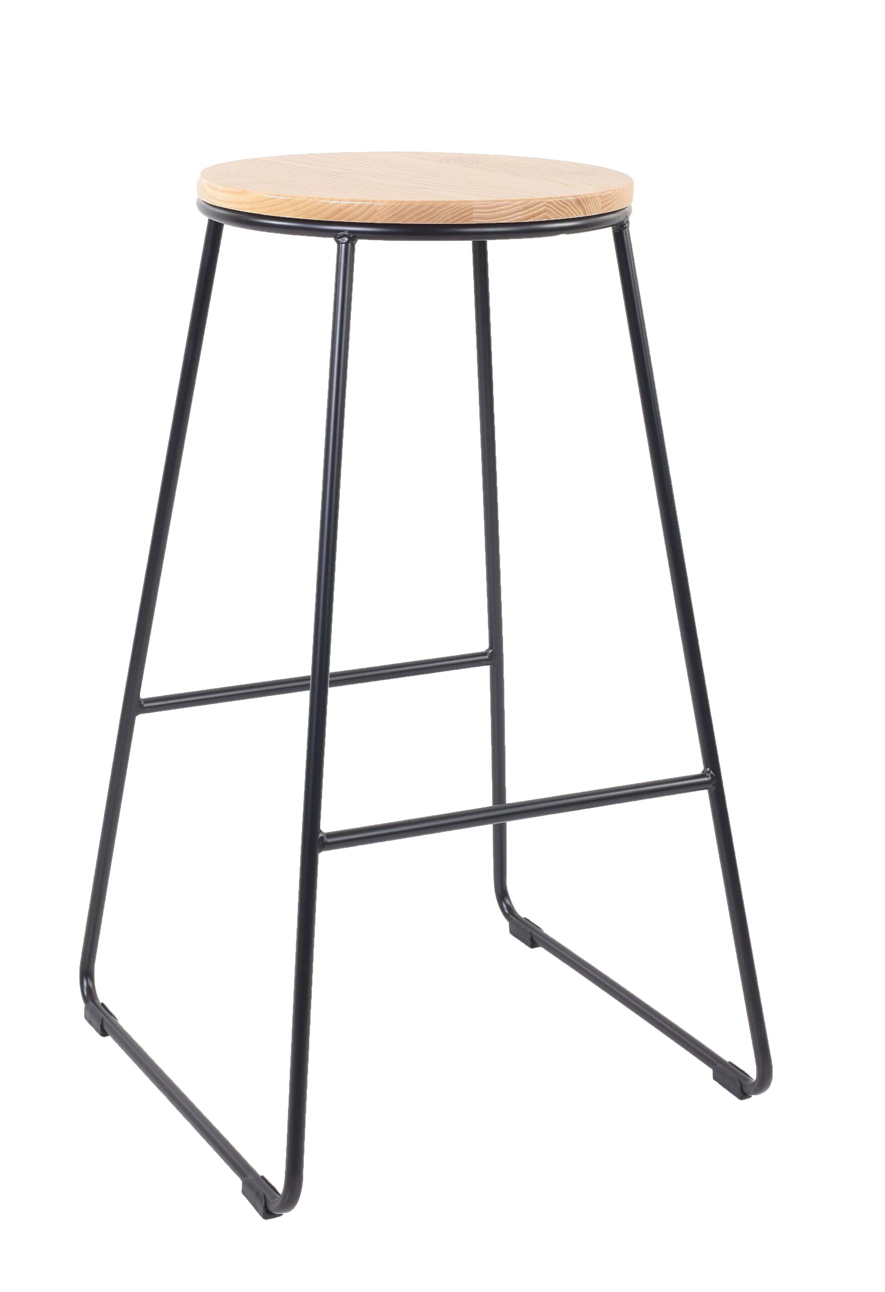 Mainstays 28″H Backless Stool Black Metal Base with Natural Wood Seat - Set of 4