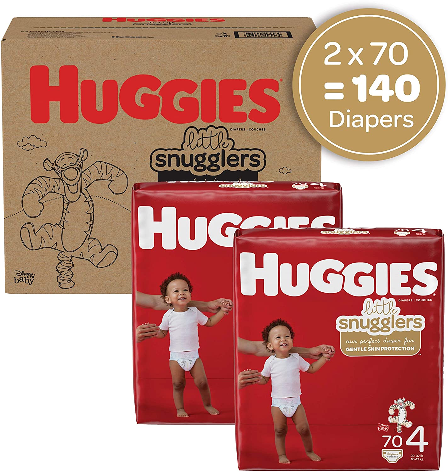 Huggies Little Snugglers Baby Diapers. 140 Ct. Size 4 (22-37 lb.)