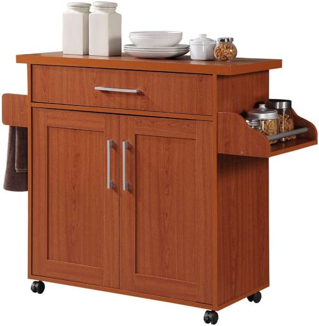 Hodedah Kitchen Island with Spice Rack. Towel Rack & Drawer. Cherry