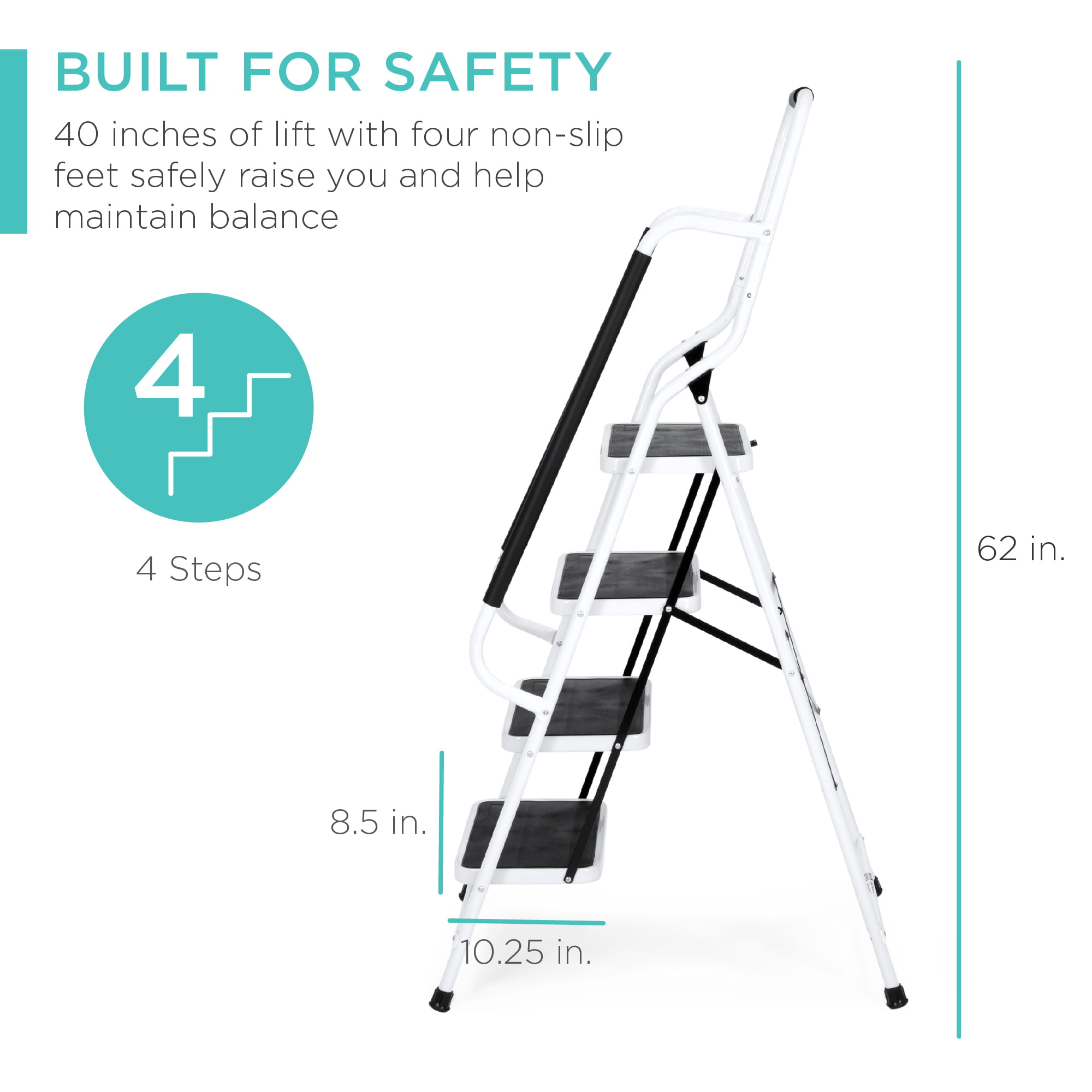 Best Choice Products 4-Step Portable Folding Anti-Slip Steel Ladder w/ Handrails. Attachable Tool Bag