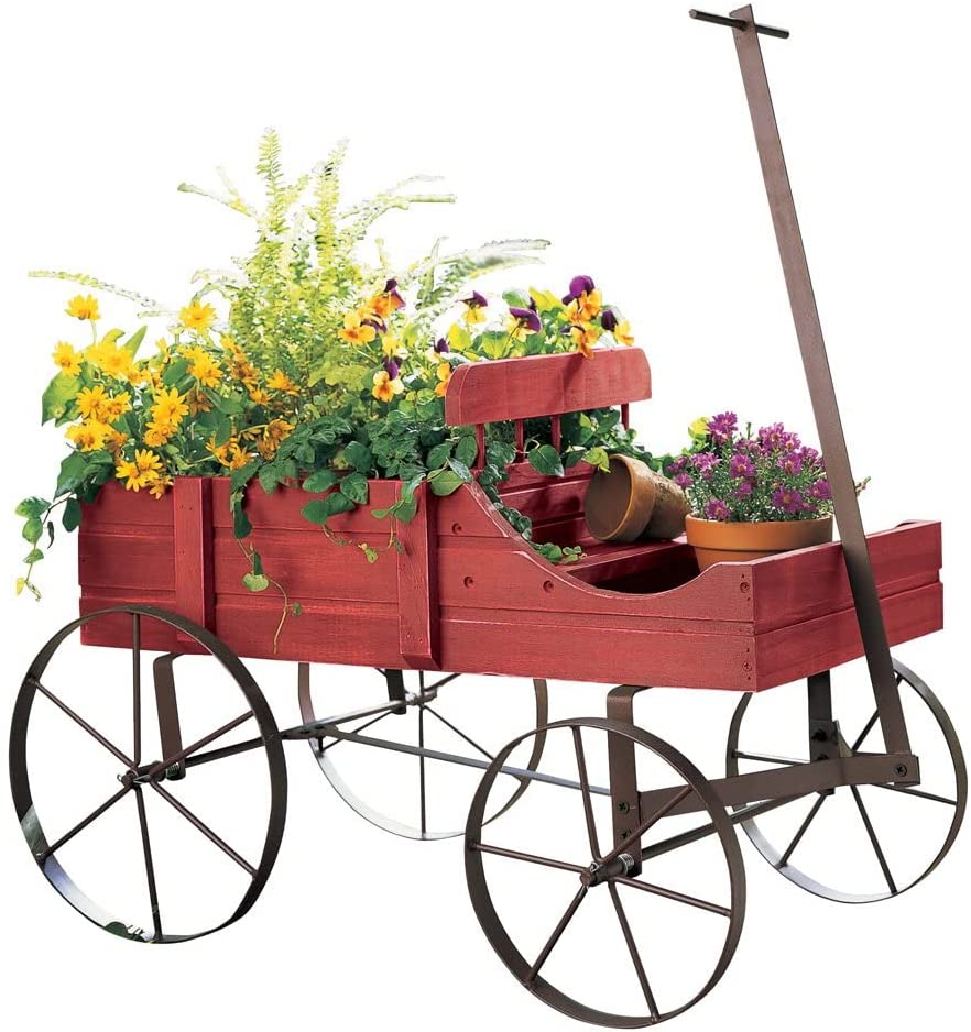 Amish Wagon Decorative Indoor/Outdoor Garden Backyard Planter. Red