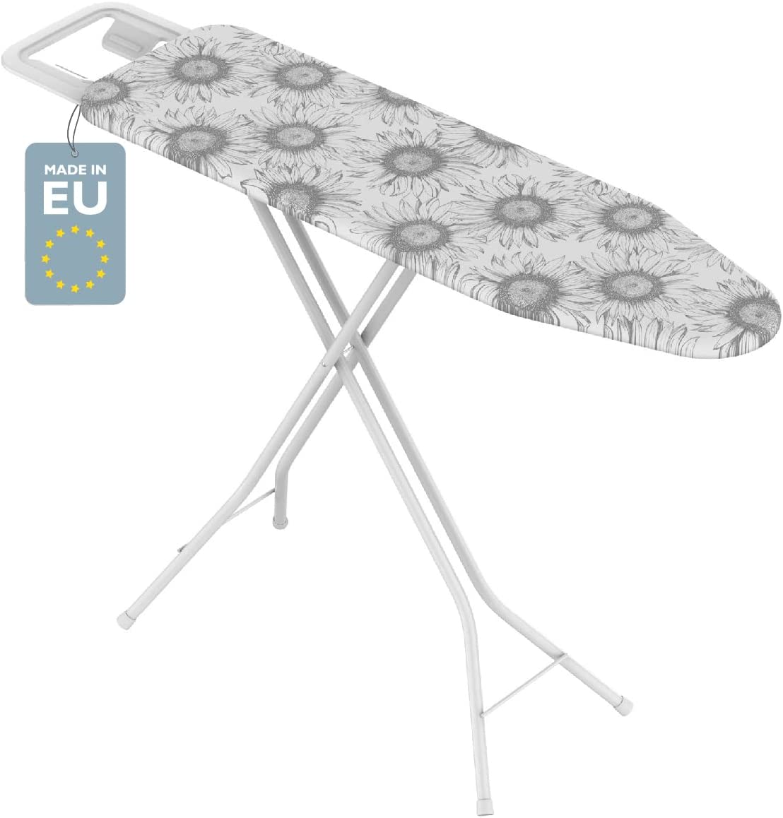 Bartnelli Ironing Board Made in Europe | Iron Board with 4 Layered Cover & Pad. Height Adjustable up to 36″ Features A Safety Iron Rest. 4 Steel Legs. for Home Laundry Room or Dorm Use.White / Grey (43×14)