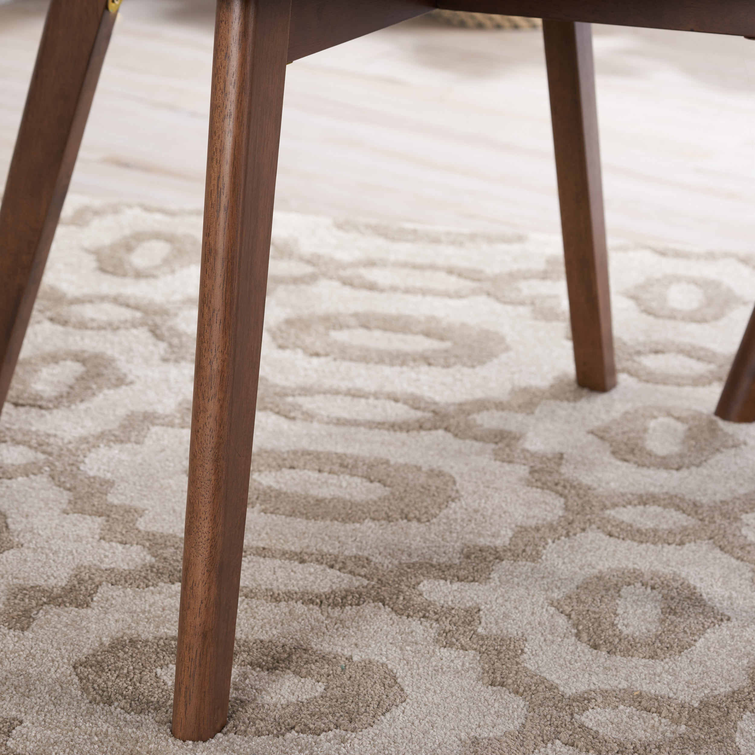 Noble House Sadie Indoor Mid-Century Fabric Dining Chairs. Set of 2. Beige. Walnut