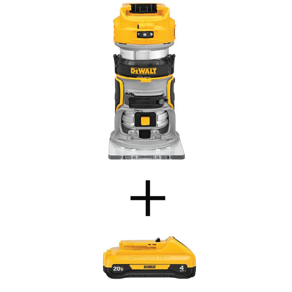 DEWALT DCW600BWDCB240 20-Volt MAX XR Cordless Brushless Compact Fixed Base Router with 20-Volt MAX Compact Lithium-Ion 4.0Ah Battery Pack