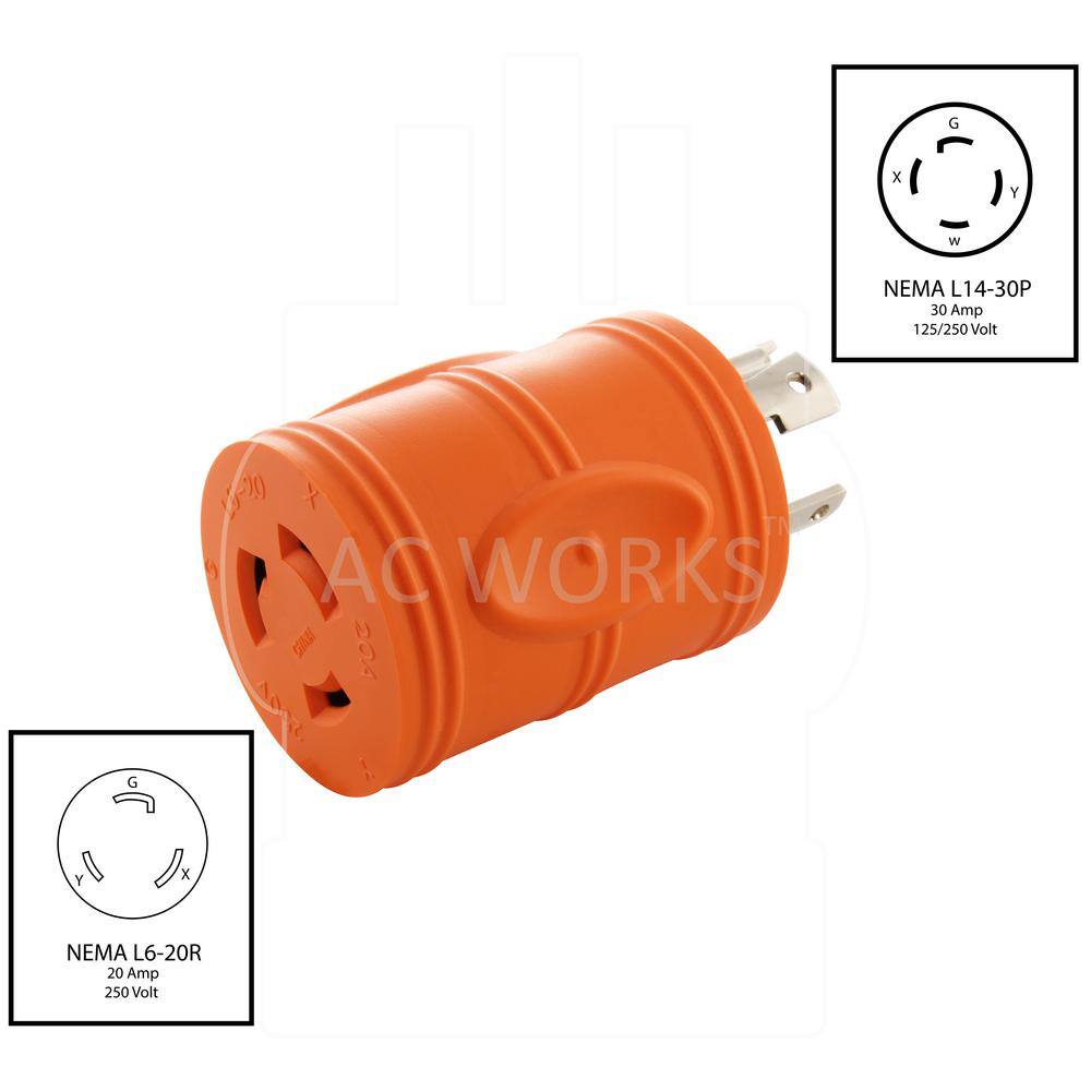 AC WORKS ADL1430L620 Locking Adapter NEMA L14-30P 30Amp 125/250Volt 4Prong