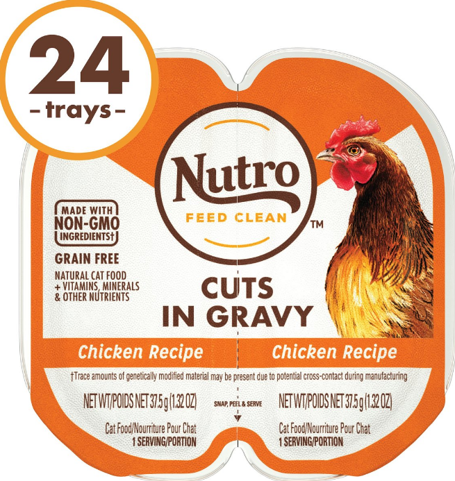Nutro Perfect Portions Grain-Free Cuts in Gravy Chicken Recipe Cat Food Trays 2.65-oz case of 24 twin-packs