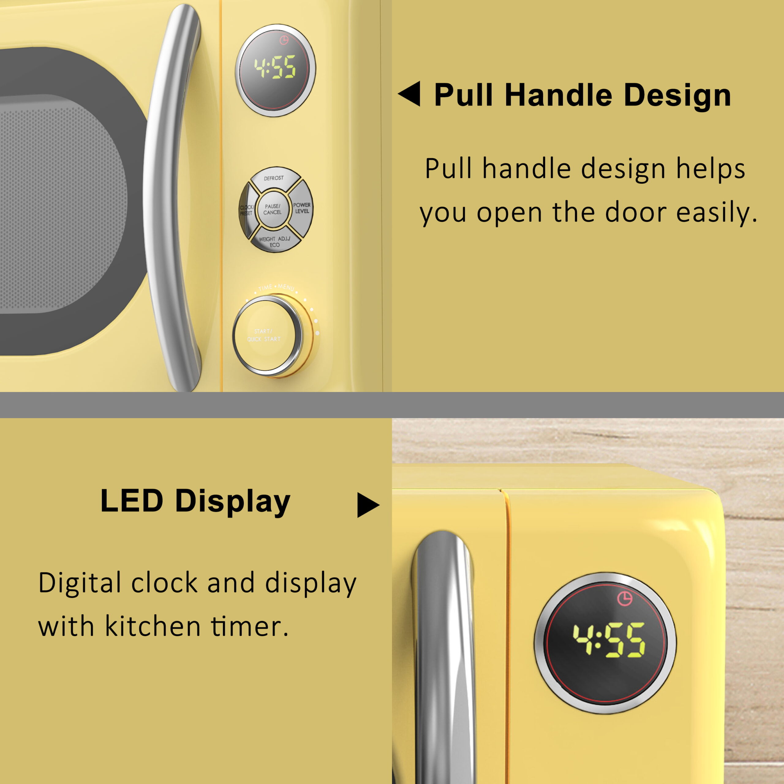 Galanz 0.7 Cu. ft. Retro Countertop Microwave Oven. 700 Watts. Yellow
