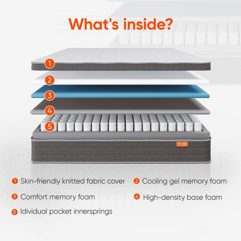 Sweetnight  12 in. Medium Hybrid Pillow Top King Size Mattress. Support and Breathable Cooling Gel Memory Foam Mattress