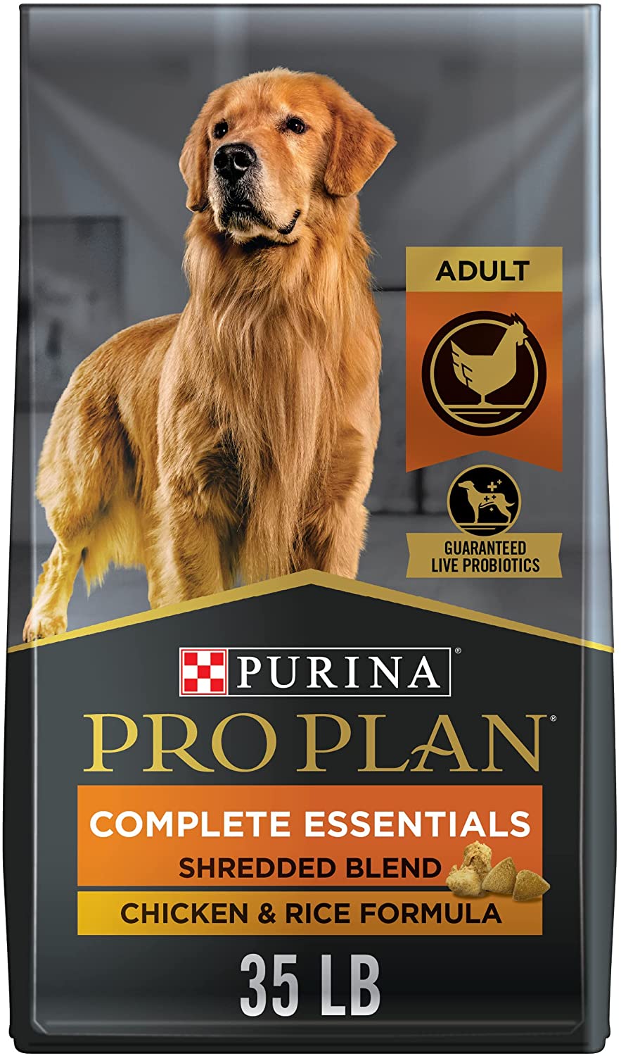 Purina Pro Plan High Protein Dry Dog Food With Probiotics for Dogs. Shredded Blend Chicken & Rice Formula - 35 lb. Bag