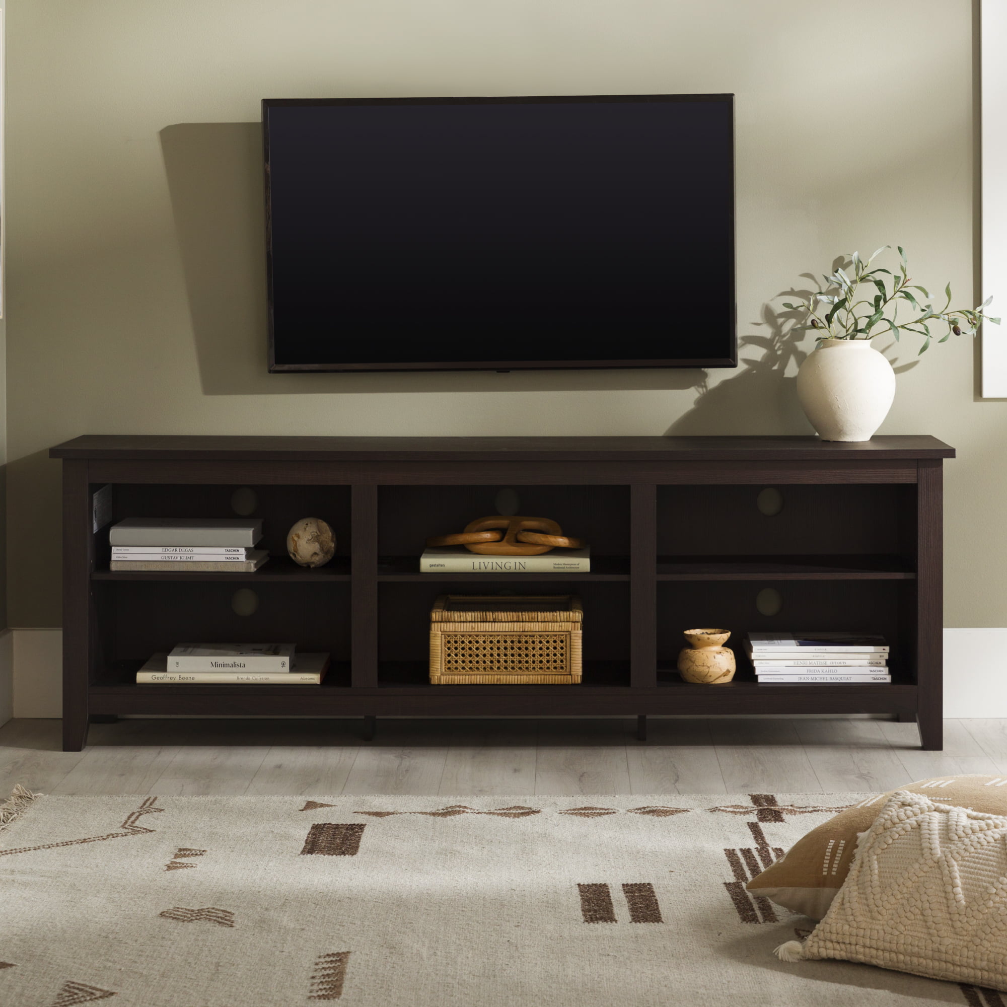 Woven Paths Open Storage TV Stand for TVs up to 80″. Espresso