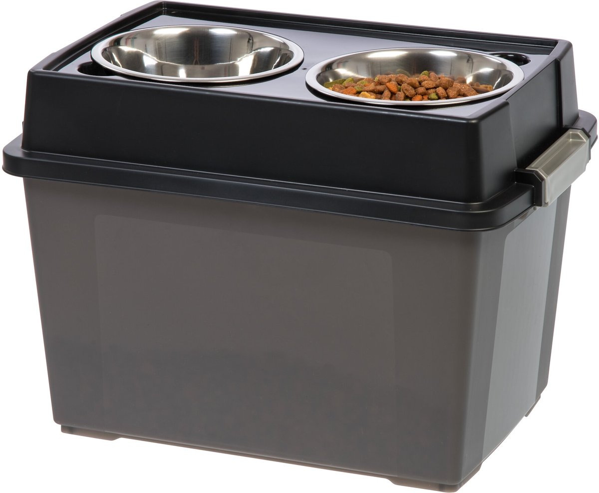 IRIS Elevated Feeder with Airtight Food Storage. Smoke/Black (8-cups. 64-oz)