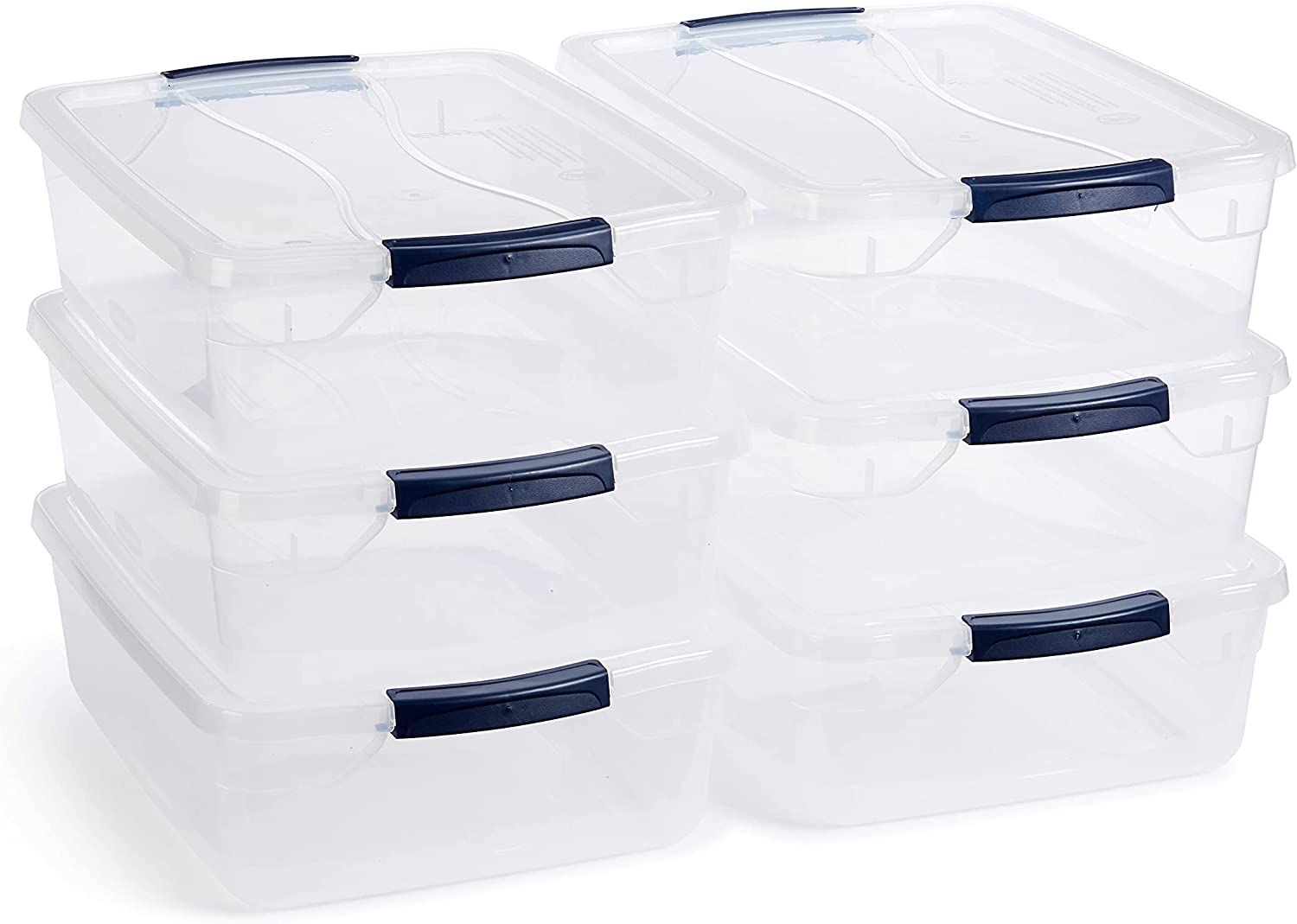 Rubbermaid Cleverstore Clear 16 Qt/4 Gal. Pack of 6 Stackable Plastic Storage Containers with Durable Latching Clear Lids. Visible Organization. Great for Classroom. Underbed. and Kitchen Storage