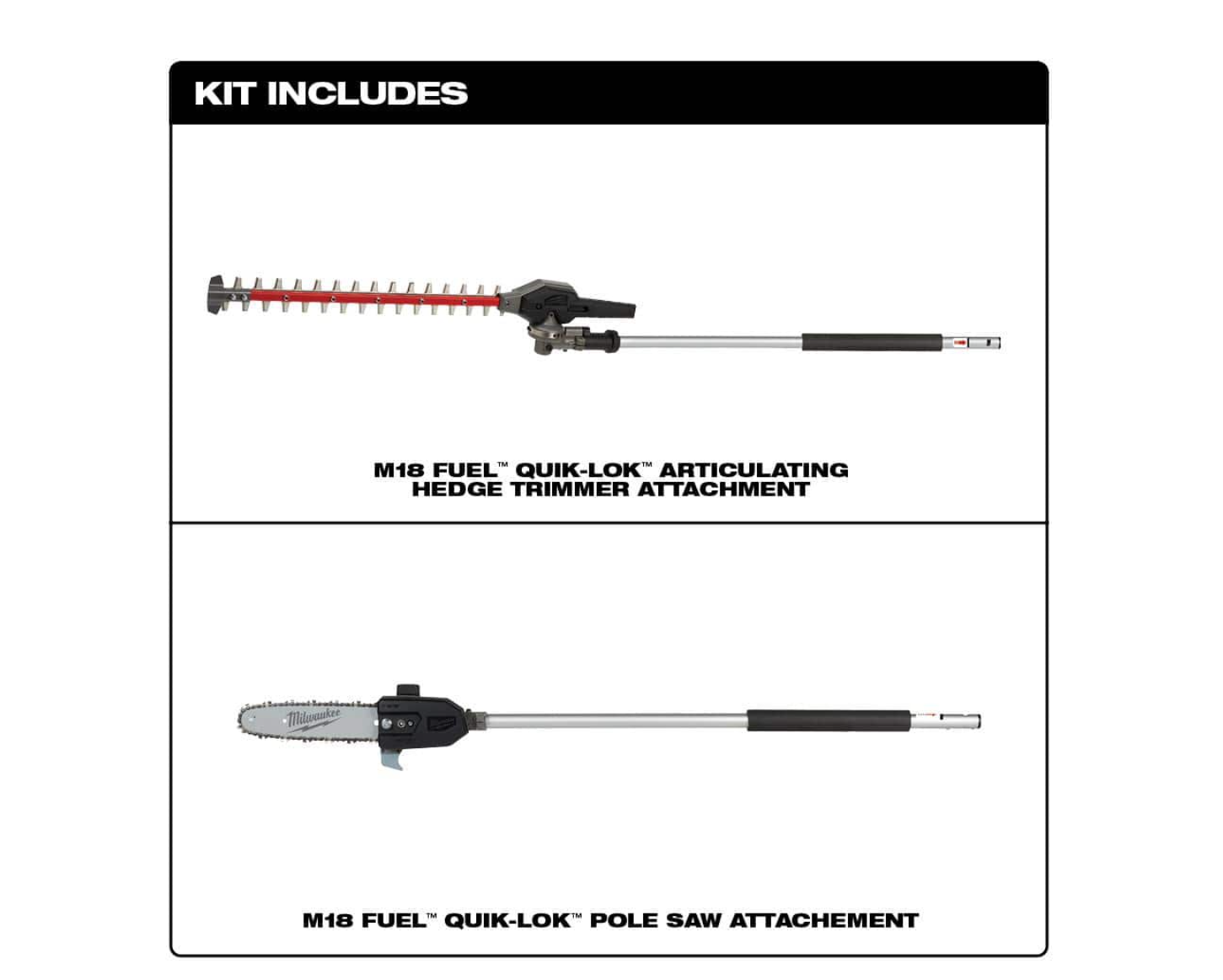 Milwaukee 49-16-2720-49-16-2719 M18 FUEL QUIK-LOK 10 in. Pole Saw Attachment and M18 FUEL QUIK-LOK Hedge Trimmer Attachment (2-Tool)